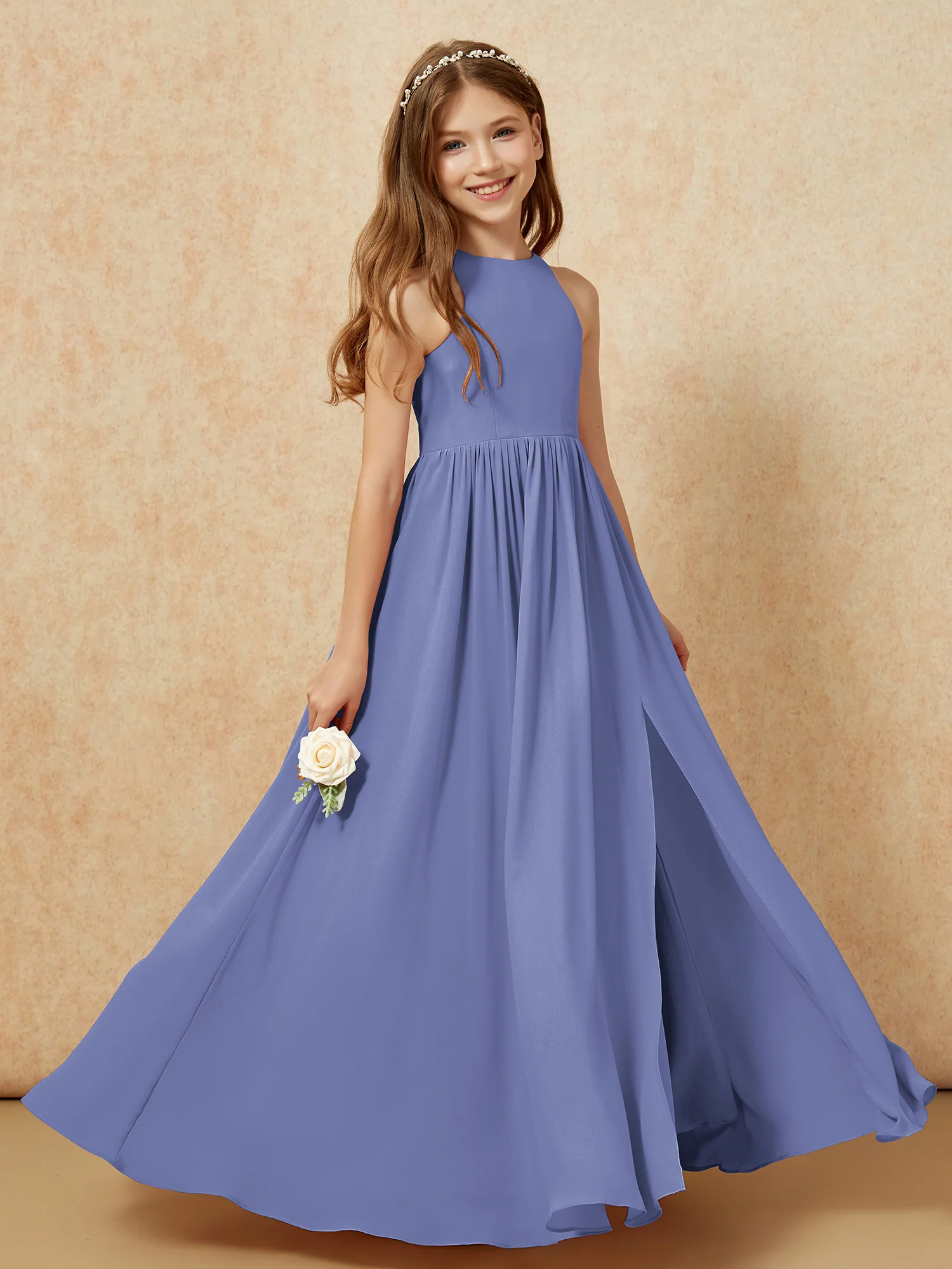 Simple sleeveless chiffon Junior Bridesmaid Dress Periwinkle