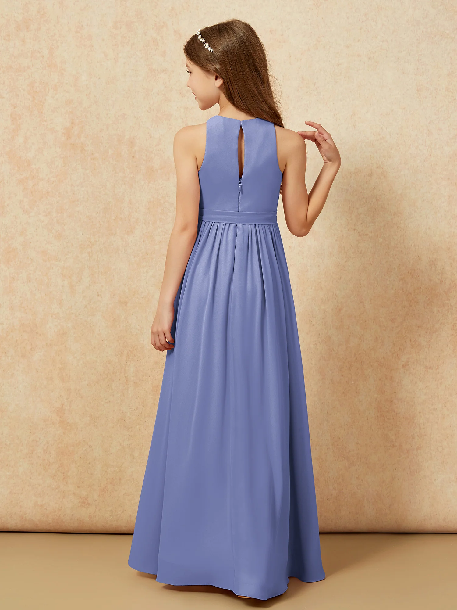 Simple sleeveless chiffon Junior Bridesmaid Dress Periwinkle - Image 2