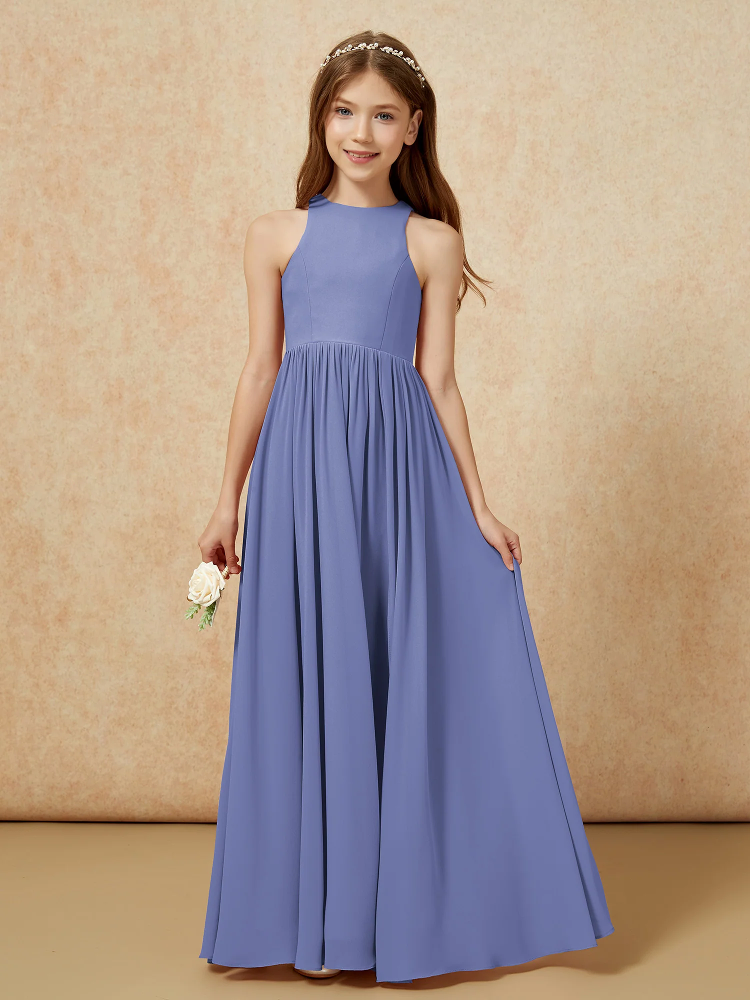 Simple sleeveless chiffon Junior Bridesmaid Dress Periwinkle - Image 4