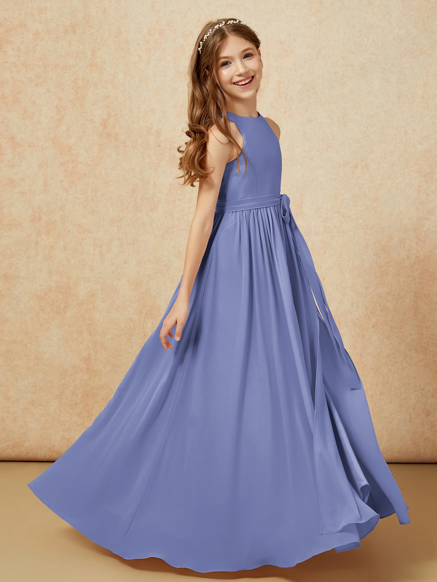 Simple sleeveless chiffon Junior Bridesmaid Dress Periwinkle - Image 5