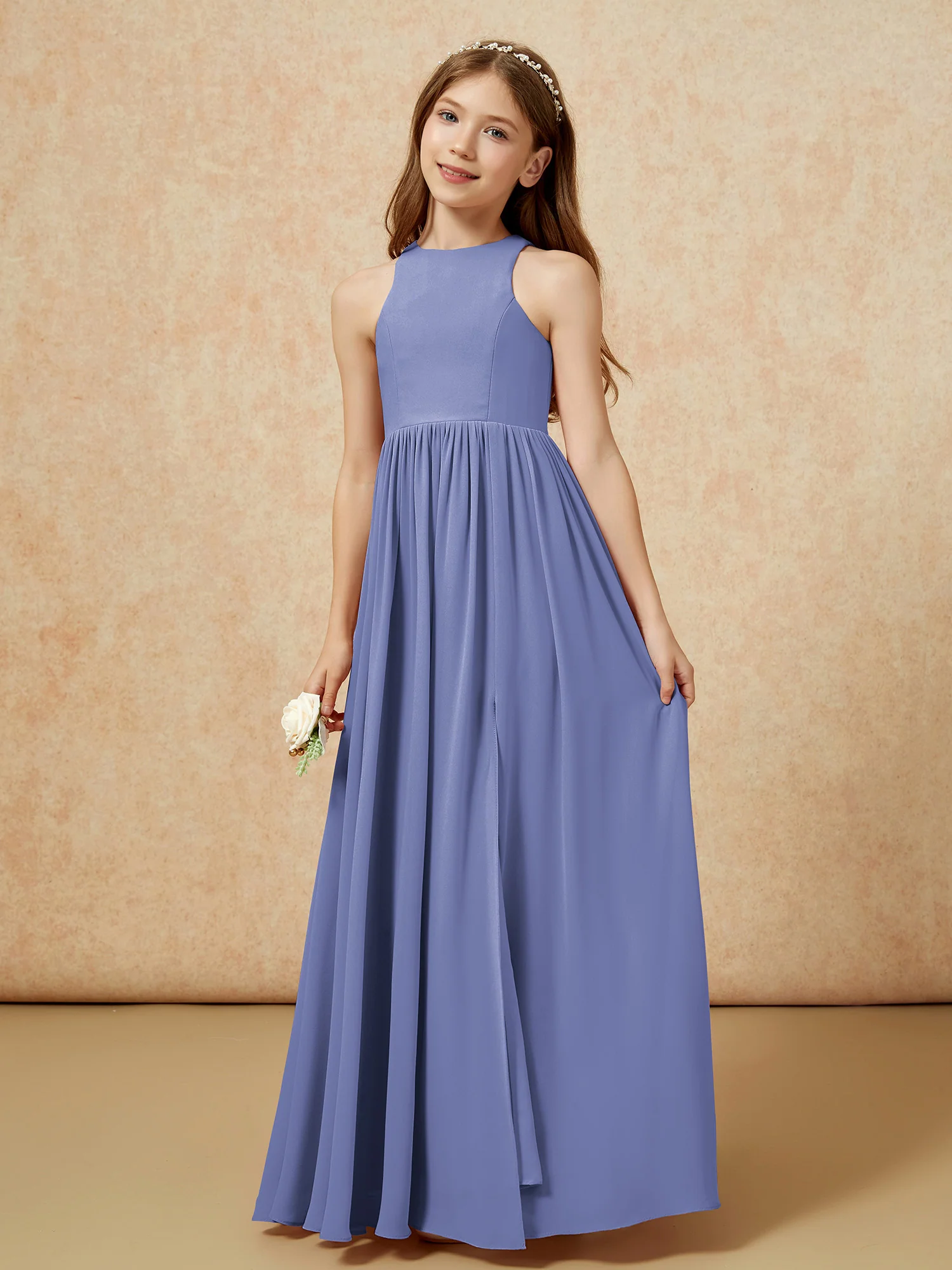 Simple sleeveless chiffon Junior Bridesmaid Dress Periwinkle - Image 6