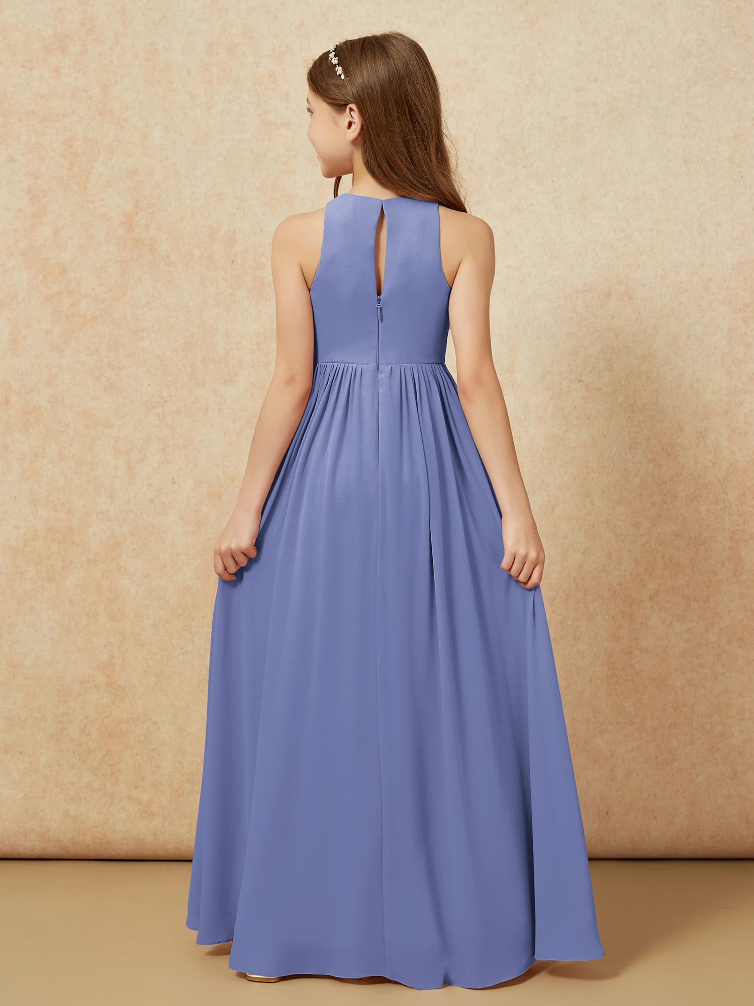 Simple sleeveless chiffon Junior Bridesmaid Dress Periwinkle - Image 7