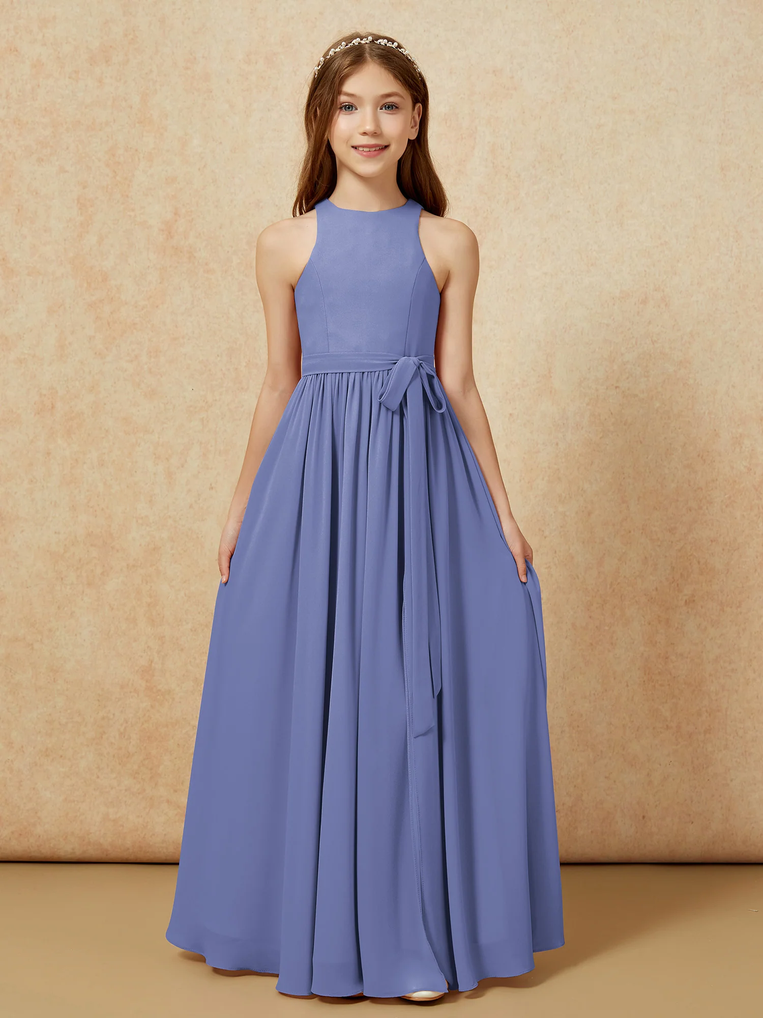 Simple sleeveless chiffon Junior Bridesmaid Dress Periwinkle - Image 8