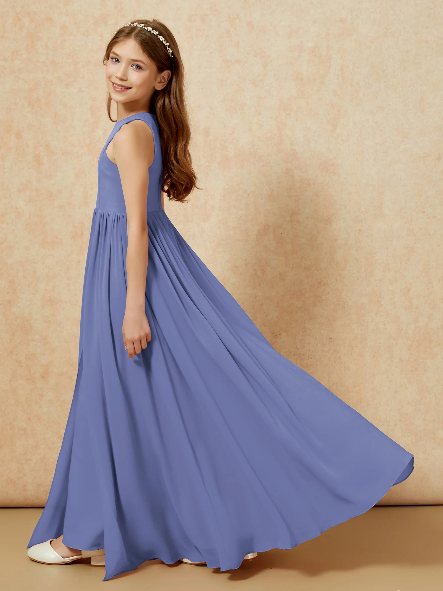 Simple sleeveless chiffon Junior Bridesmaid Dress Periwinkle - Image 9