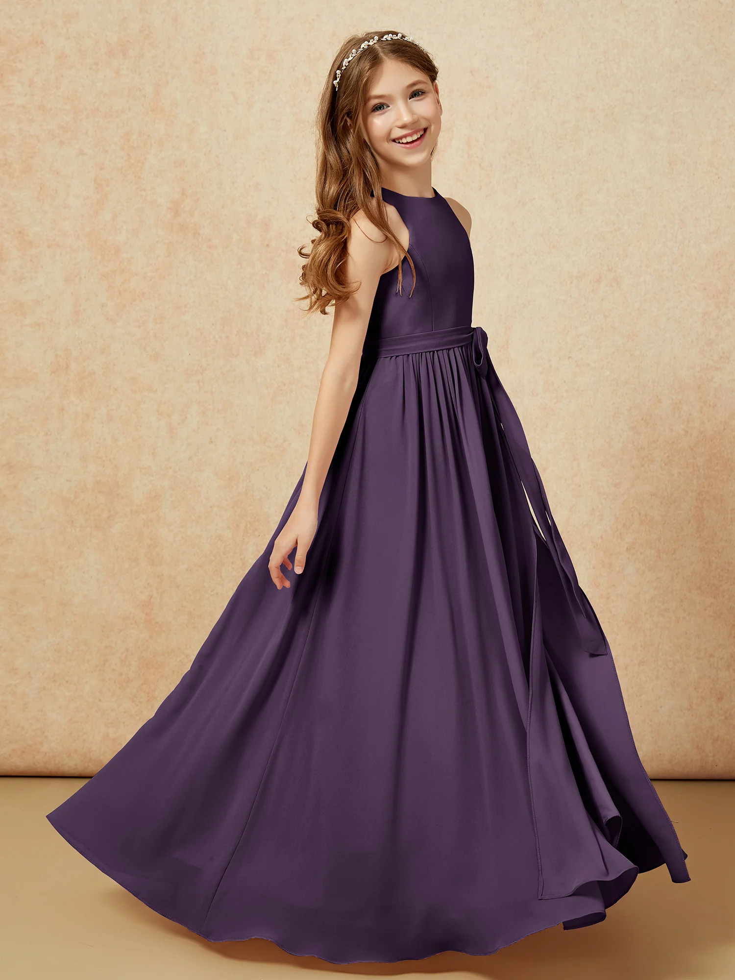 Simple sleeveless chiffon Junior Bridesmaid Dress Plum - Image 5