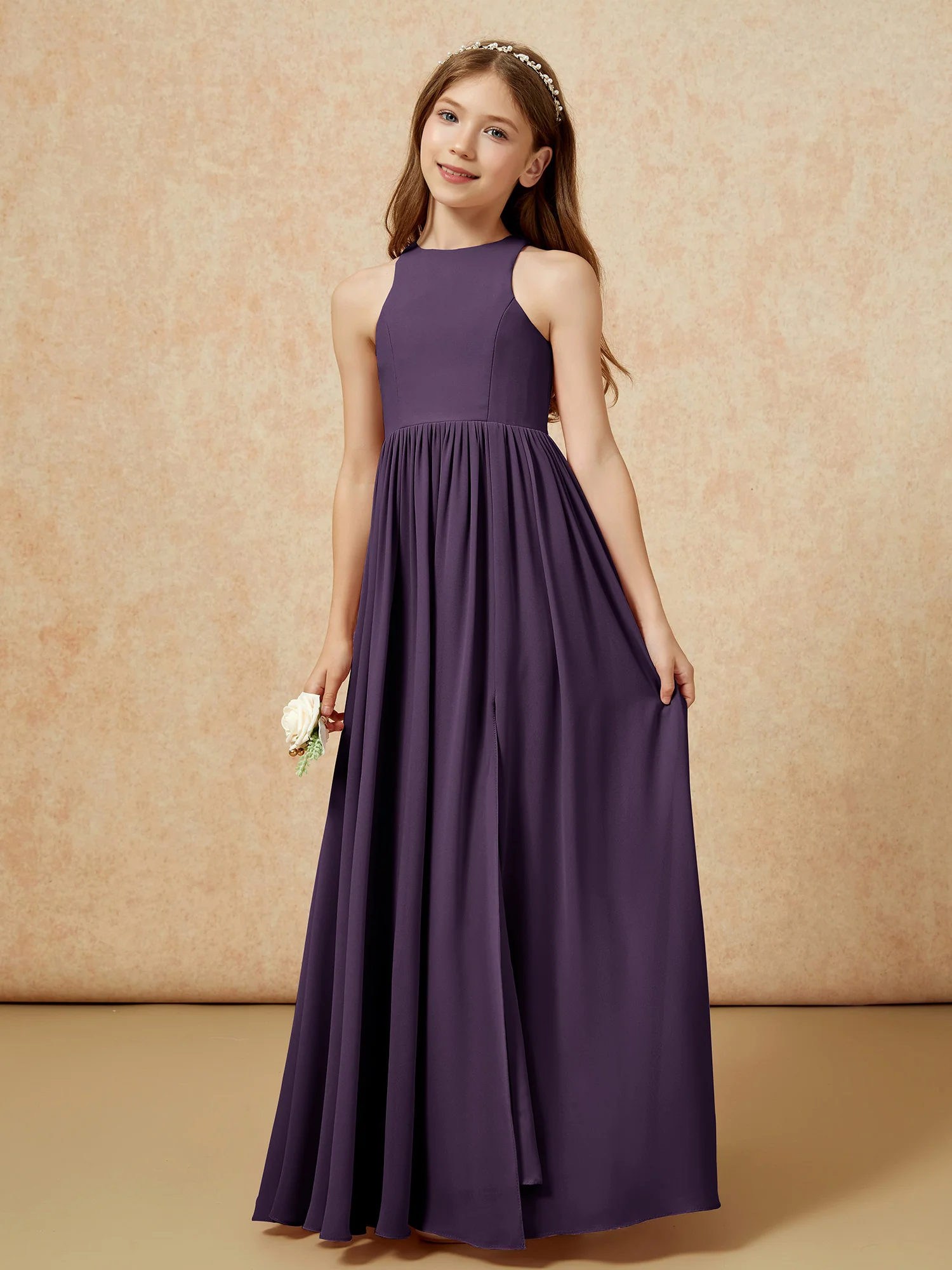 Simple sleeveless chiffon Junior Bridesmaid Dress Plum - Image 6