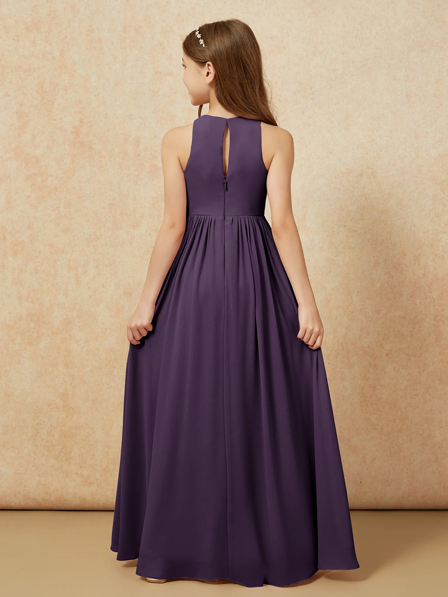 Simple sleeveless chiffon Junior Bridesmaid Dress Plum - Image 7