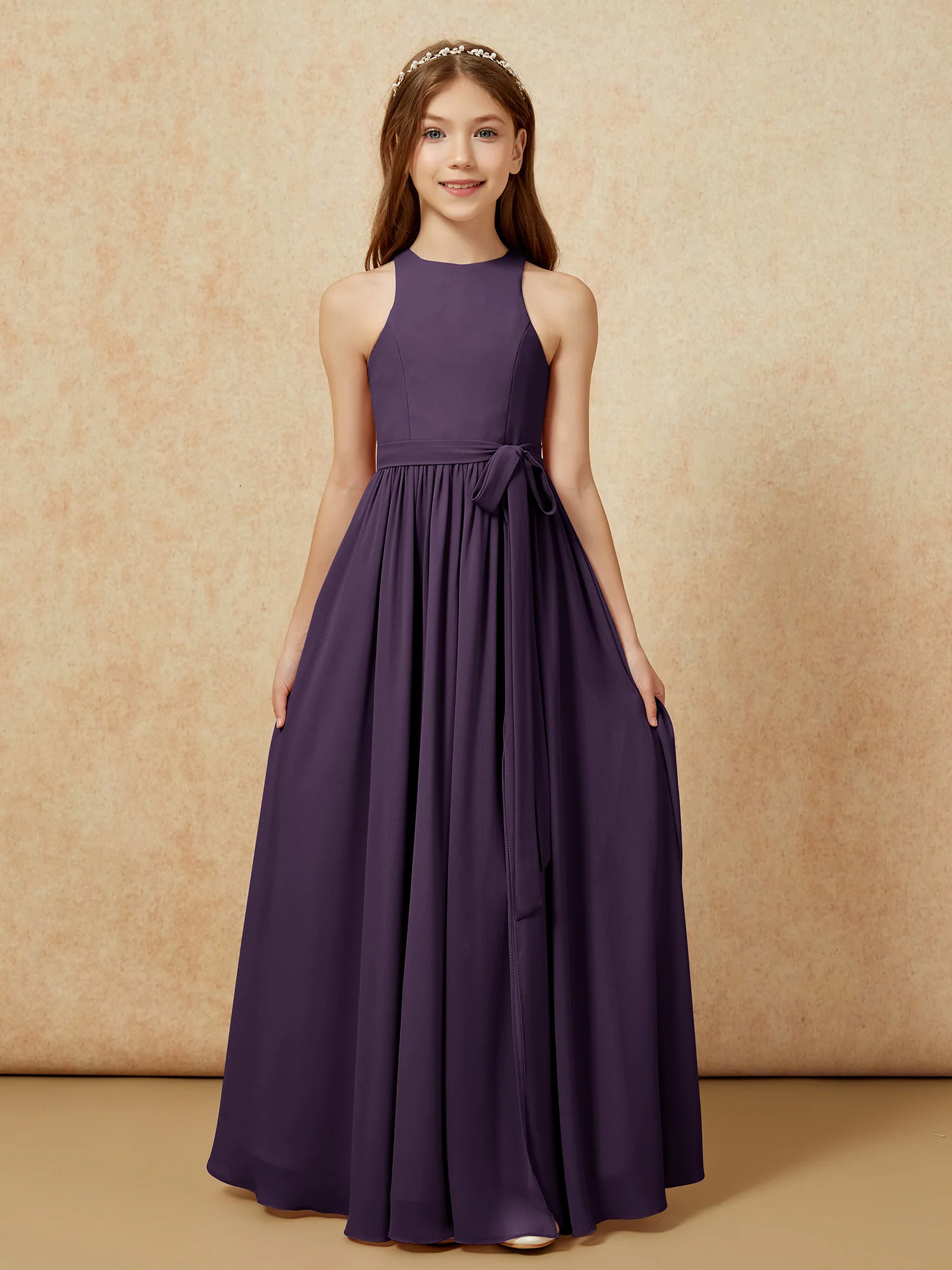 Simple sleeveless chiffon Junior Bridesmaid Dress Plum - Image 8