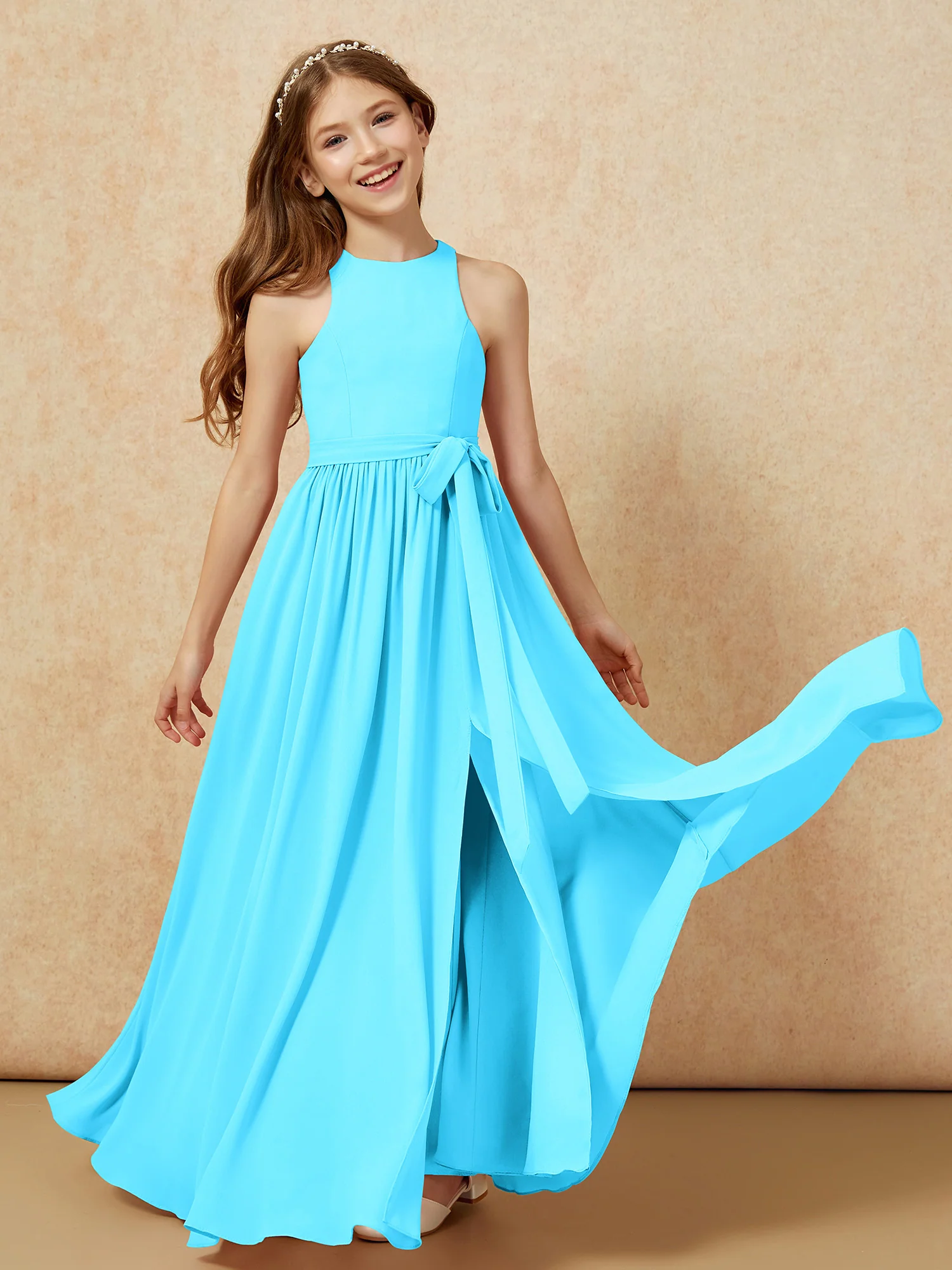 Simple sleeveless chiffon Junior Bridesmaid Dress Pool - Image 10