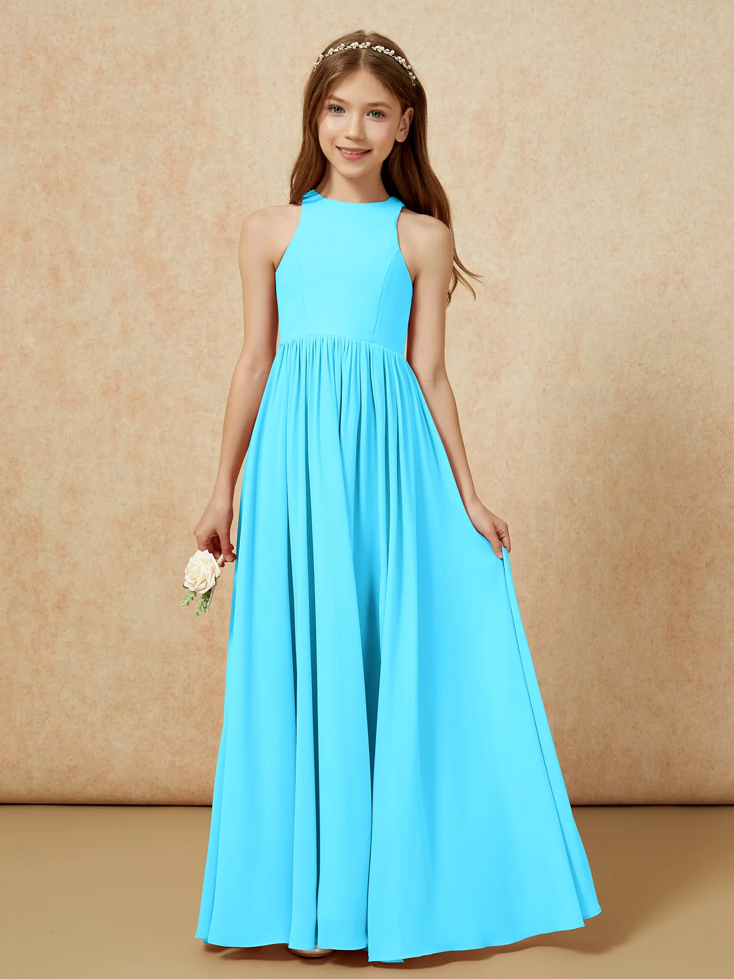 Simple sleeveless chiffon Junior Bridesmaid Dress Pool - Image 4