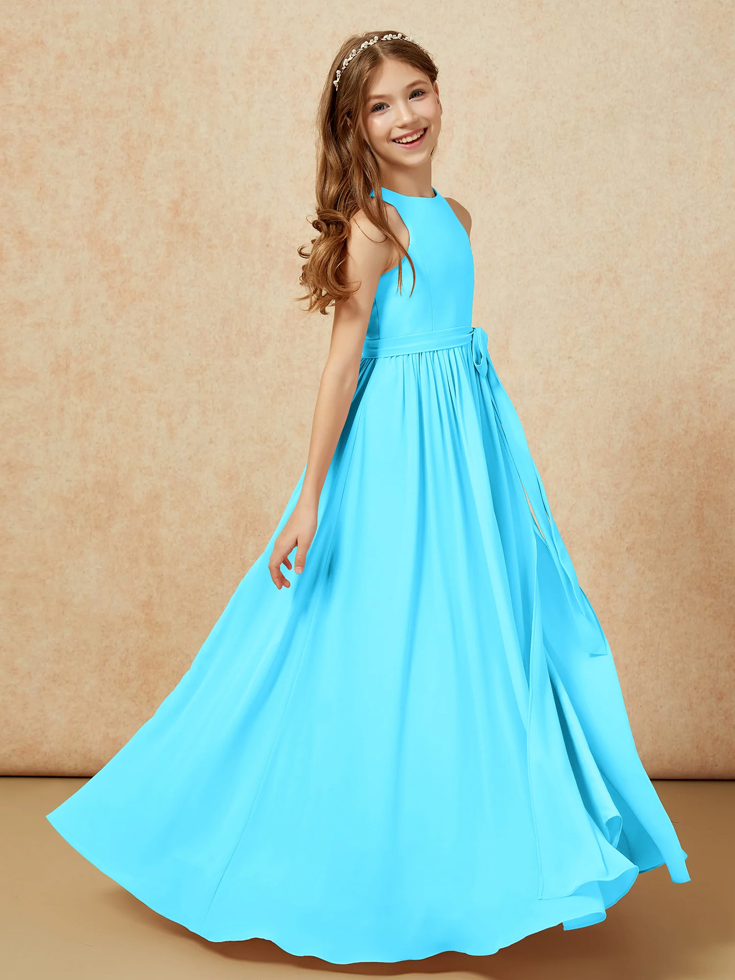 Simple sleeveless chiffon Junior Bridesmaid Dress Pool - Image 5