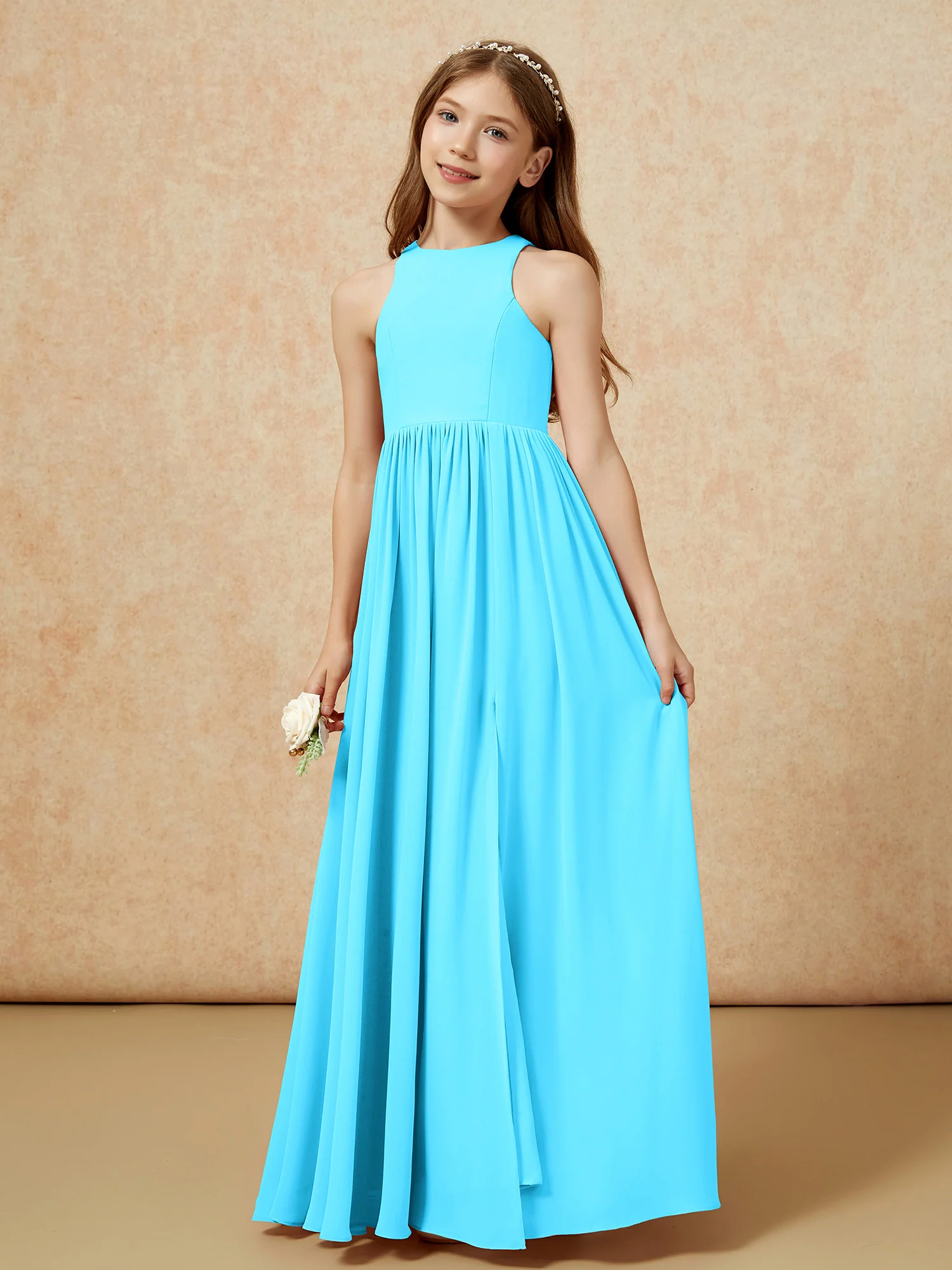 Simple sleeveless chiffon Junior Bridesmaid Dress Pool - Image 6