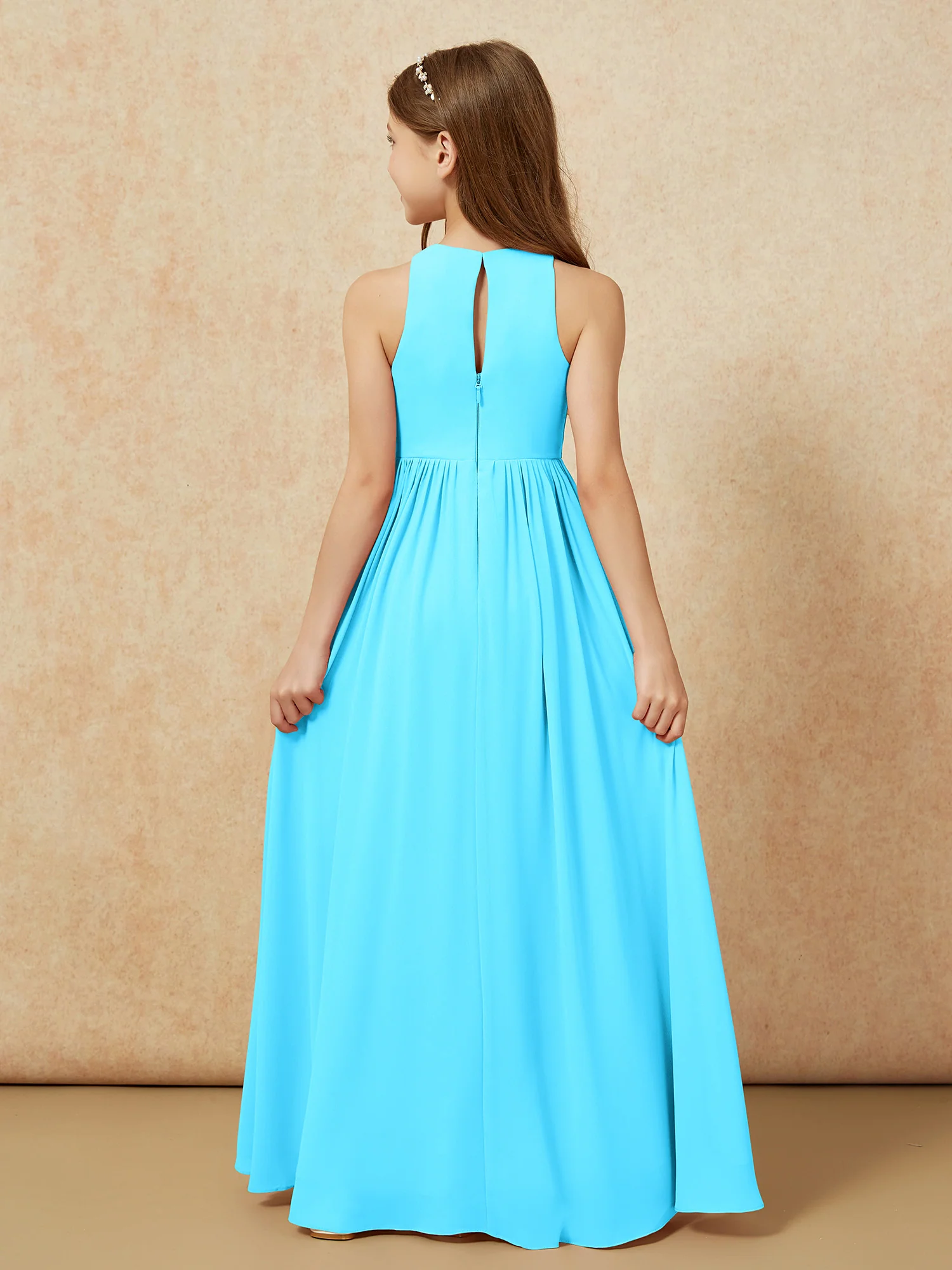Simple sleeveless chiffon Junior Bridesmaid Dress Pool - Image 7