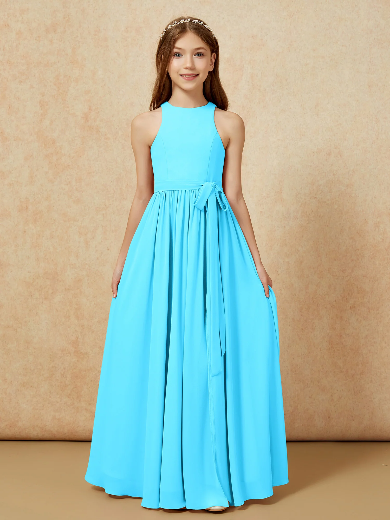 Simple sleeveless chiffon Junior Bridesmaid Dress Pool - Image 8