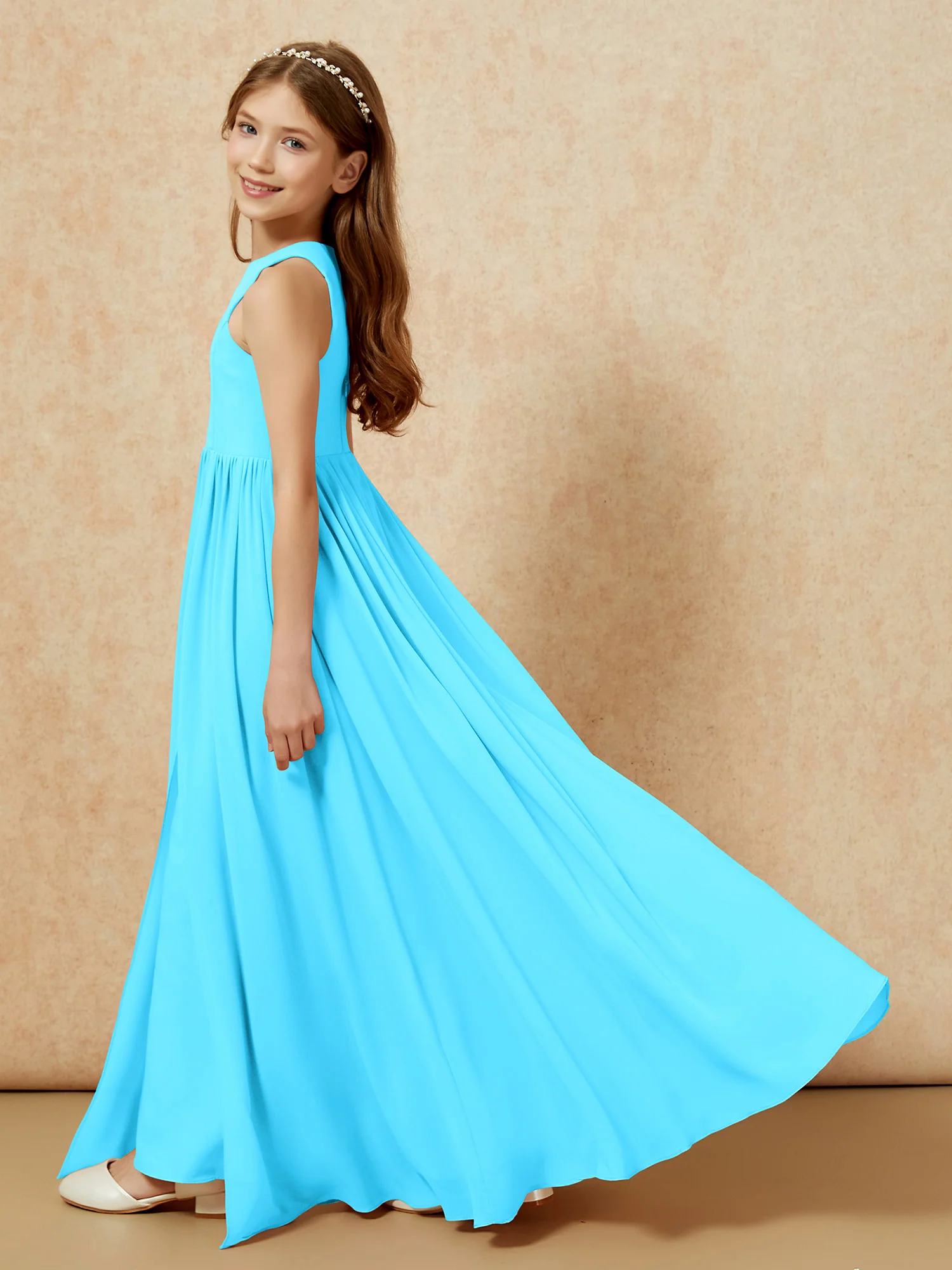 Simple sleeveless chiffon Junior Bridesmaid Dress Pool - Image 9