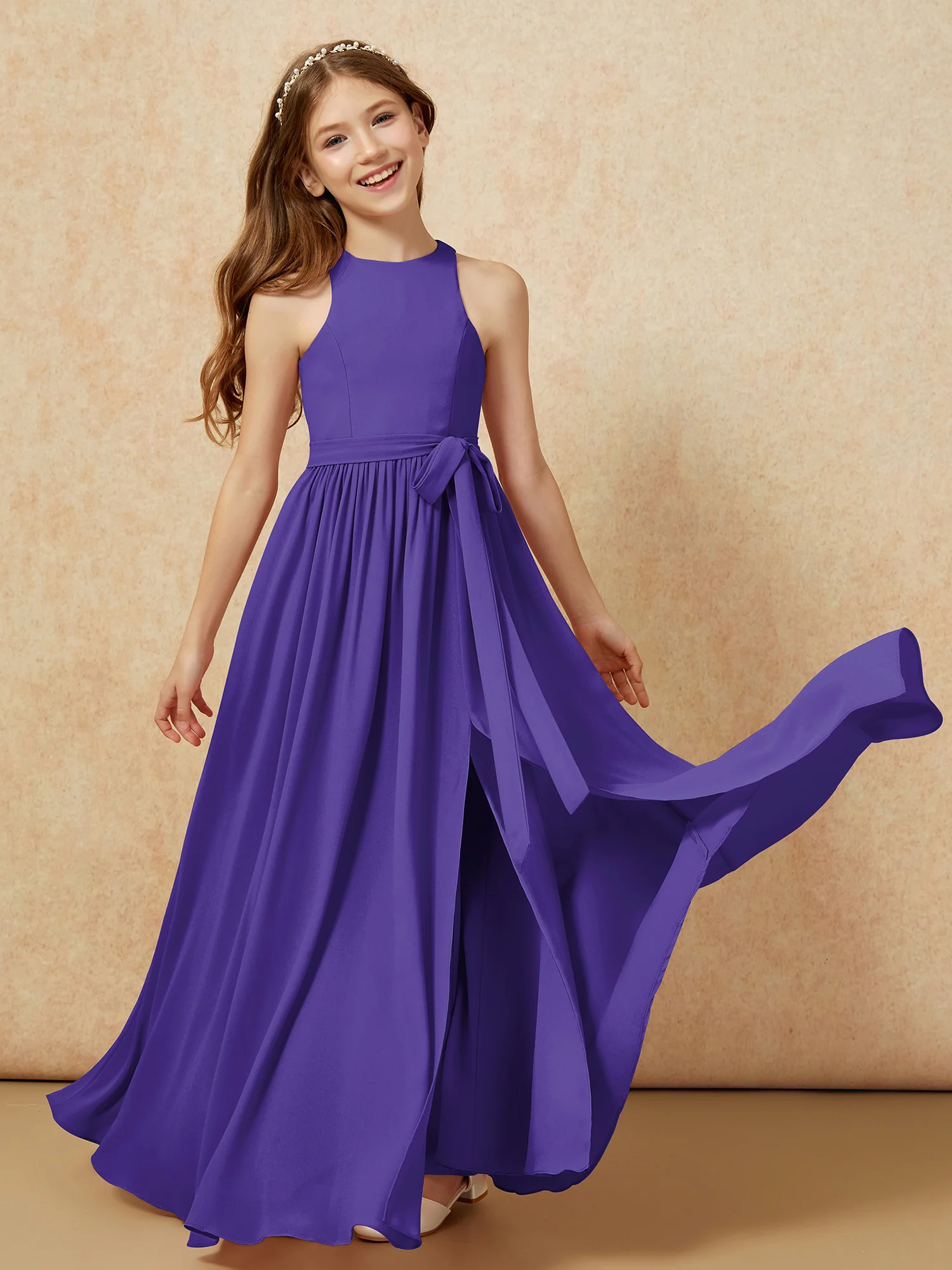 Simple sleeveless chiffon Junior Bridesmaid Dress Regency - Image 10