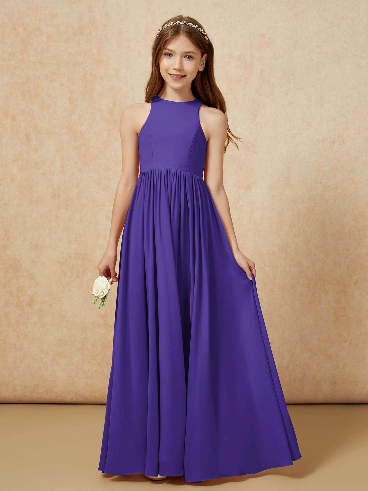 Simple sleeveless chiffon Junior Bridesmaid Dress Regency - Image 4