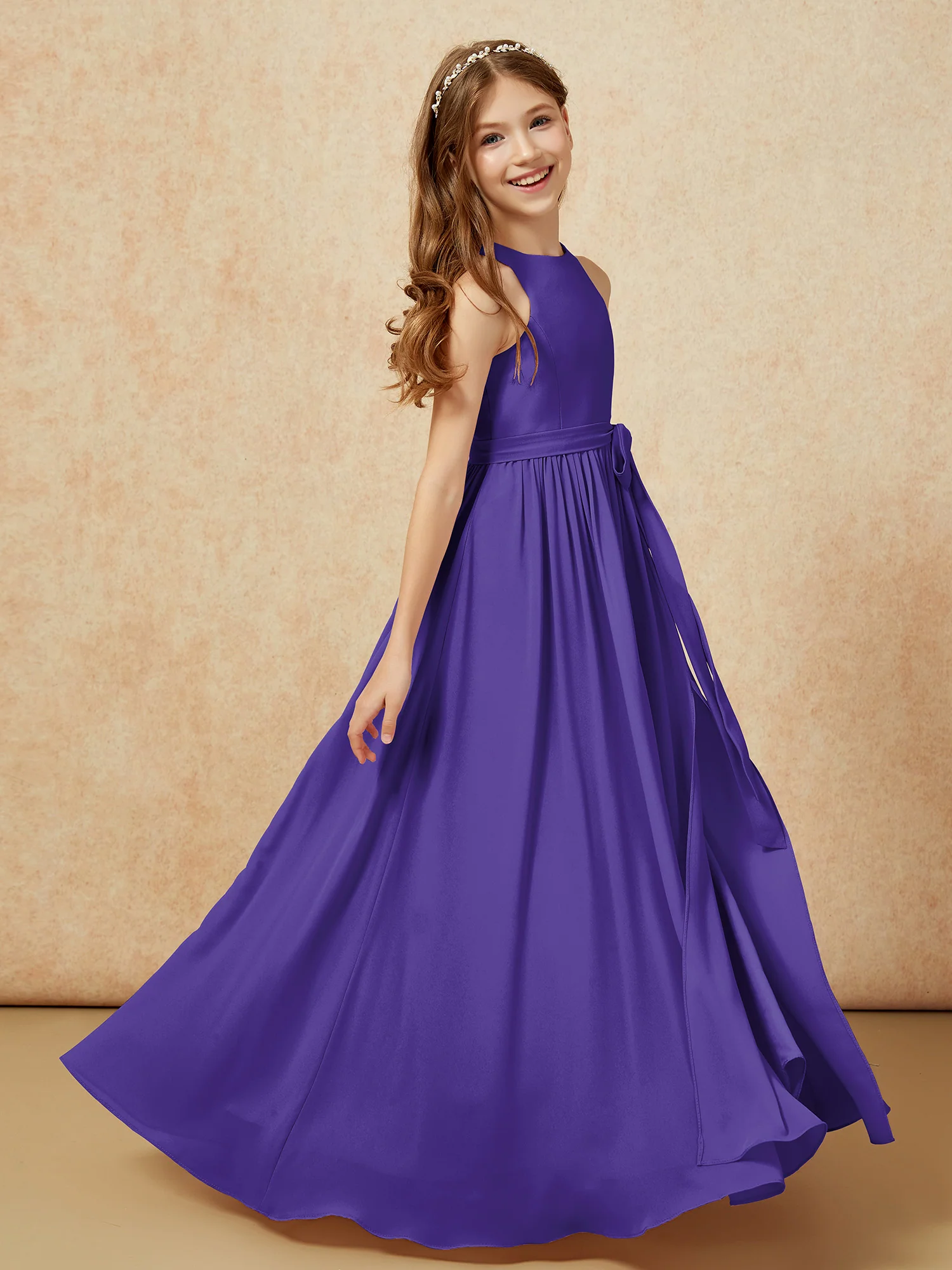 Simple sleeveless chiffon Junior Bridesmaid Dress Regency - Image 5