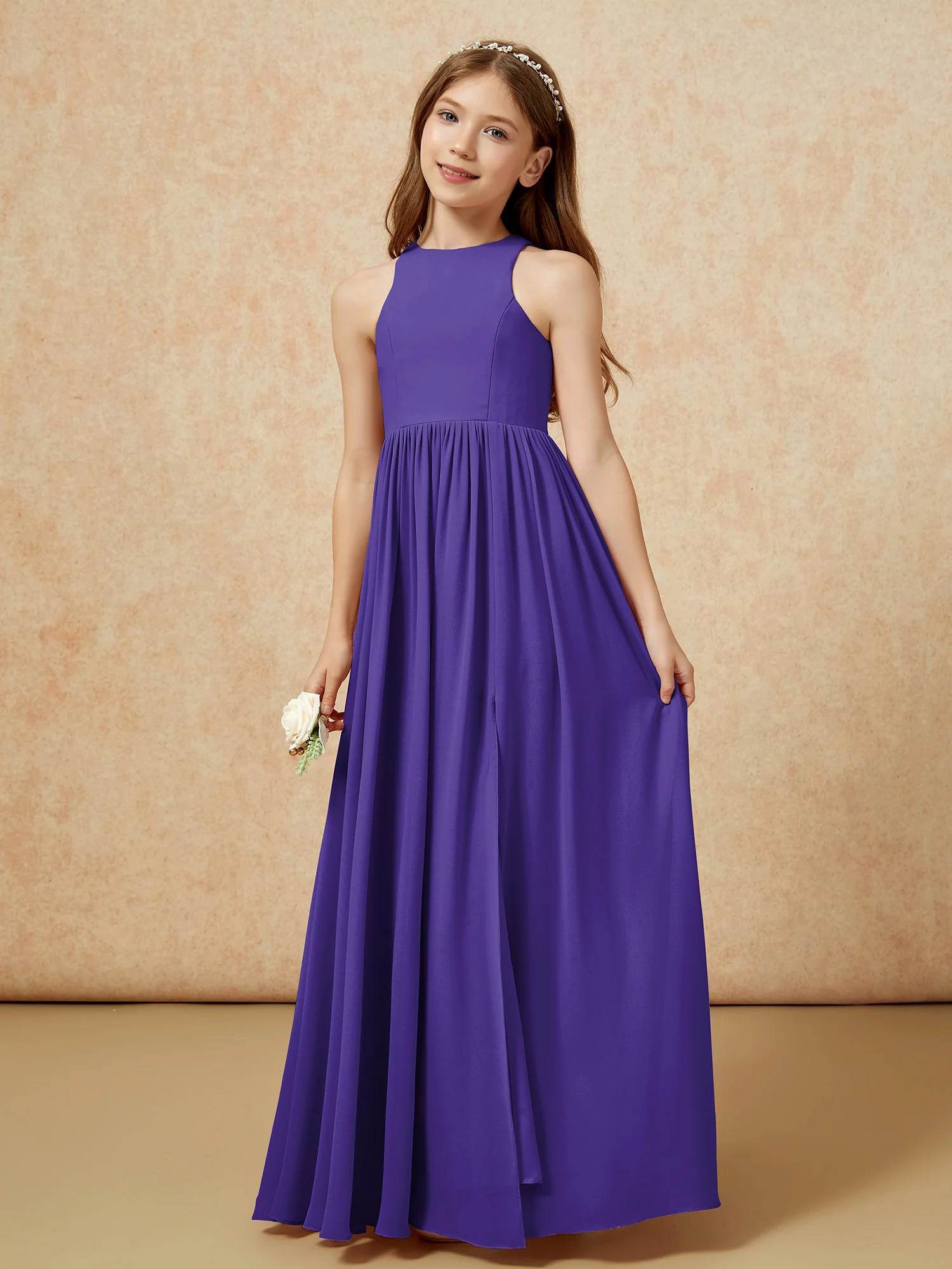Simple sleeveless chiffon Junior Bridesmaid Dress Regency - Image 6