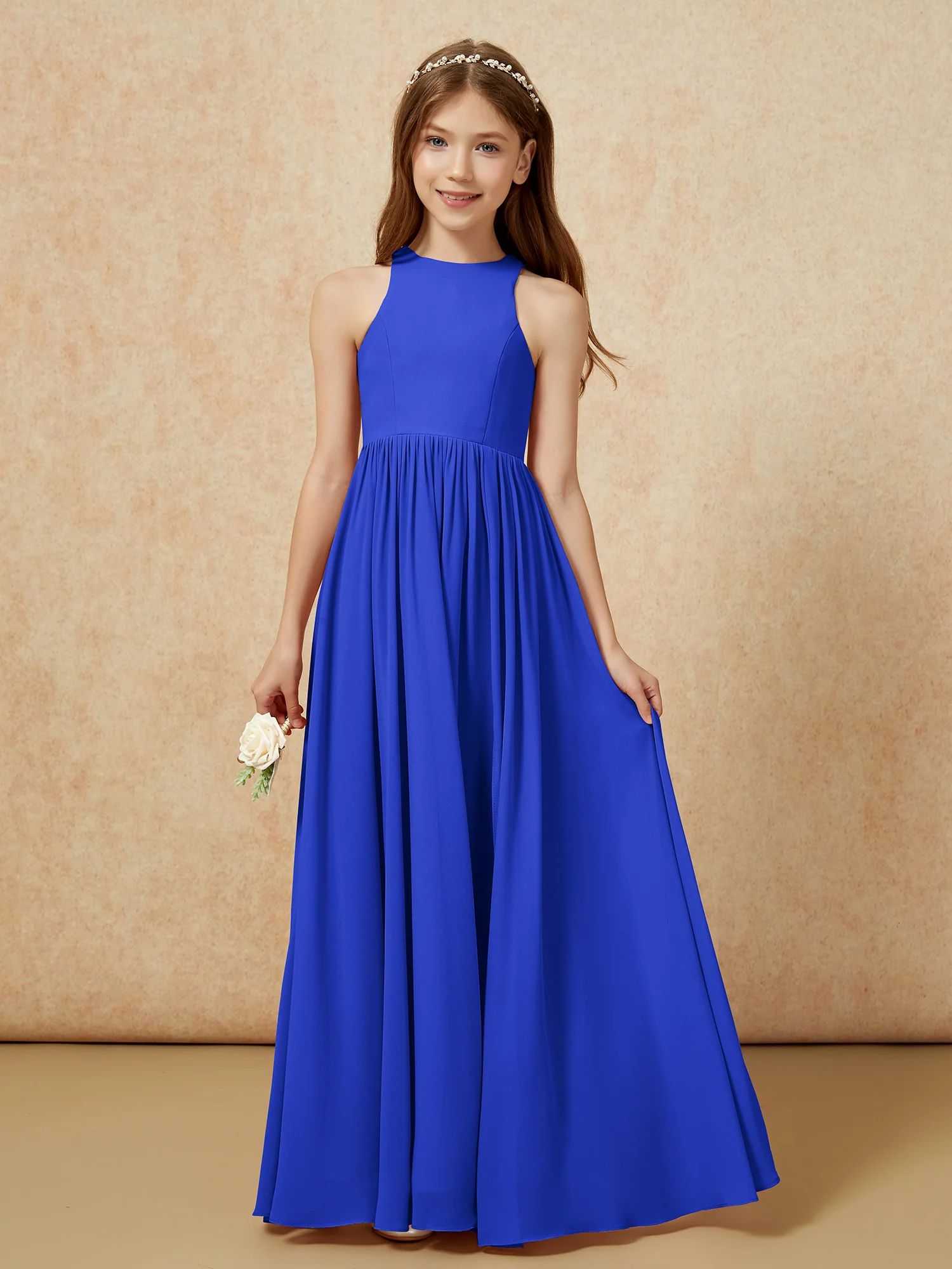 Simple sleeveless chiffon Junior Bridesmaid Dress Royal Blue - Image 4