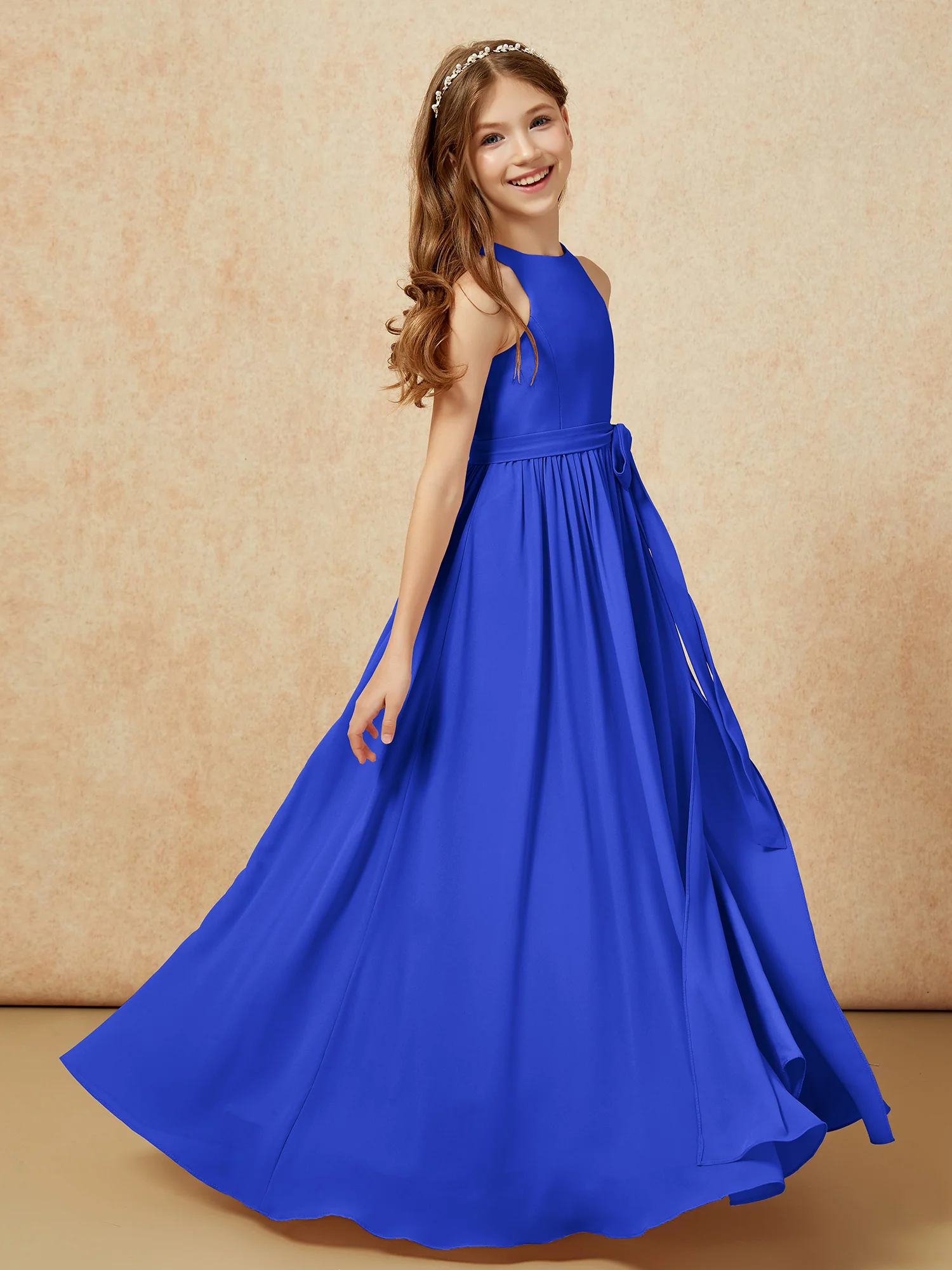 Simple sleeveless chiffon Junior Bridesmaid Dress Royal Blue - Image 5
