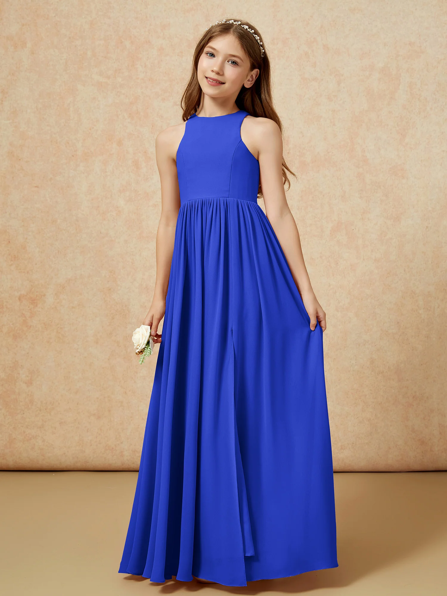 Simple sleeveless chiffon Junior Bridesmaid Dress Royal Blue - Image 6