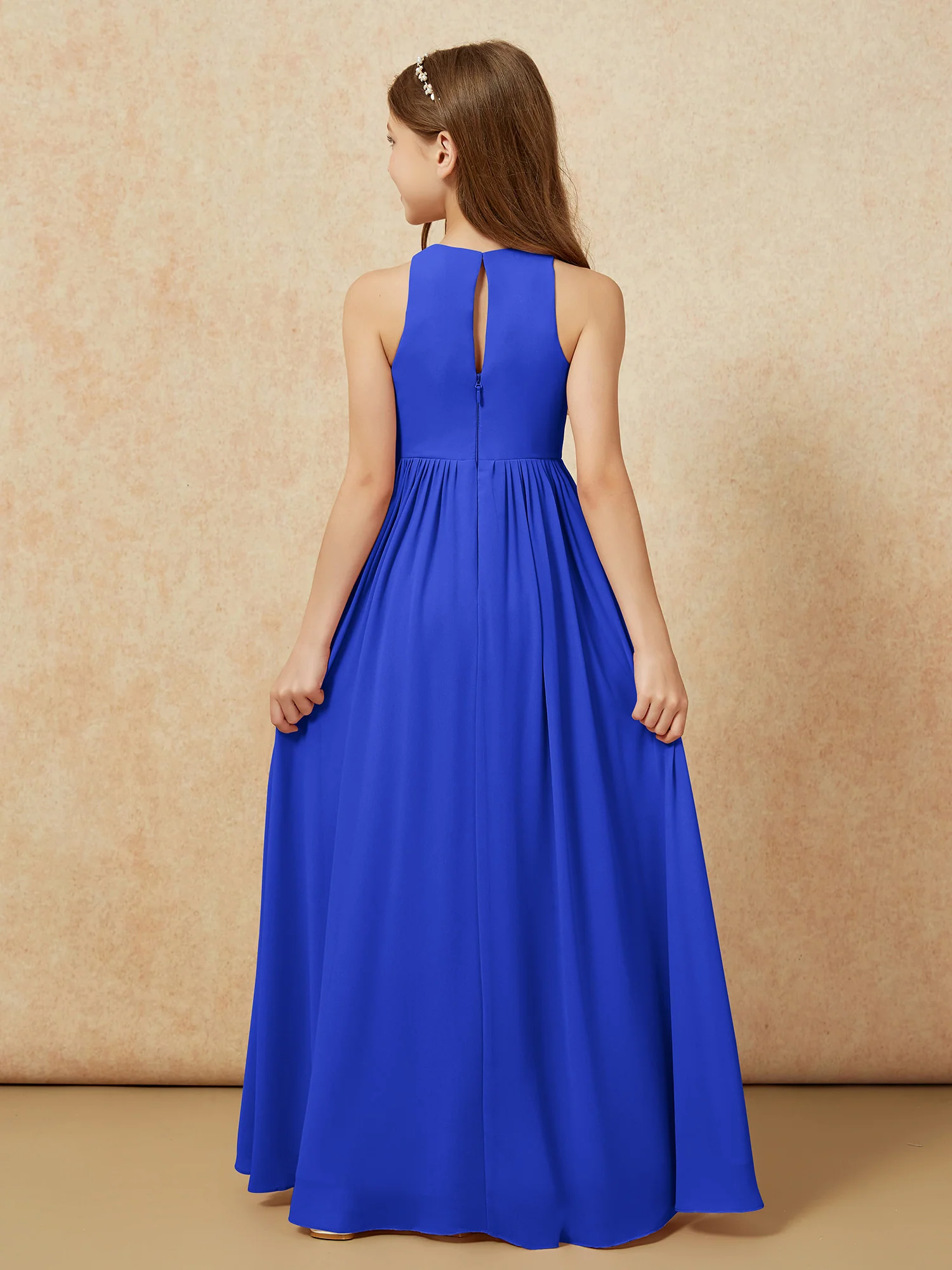 Simple sleeveless chiffon Junior Bridesmaid Dress Royal Blue - Image 7