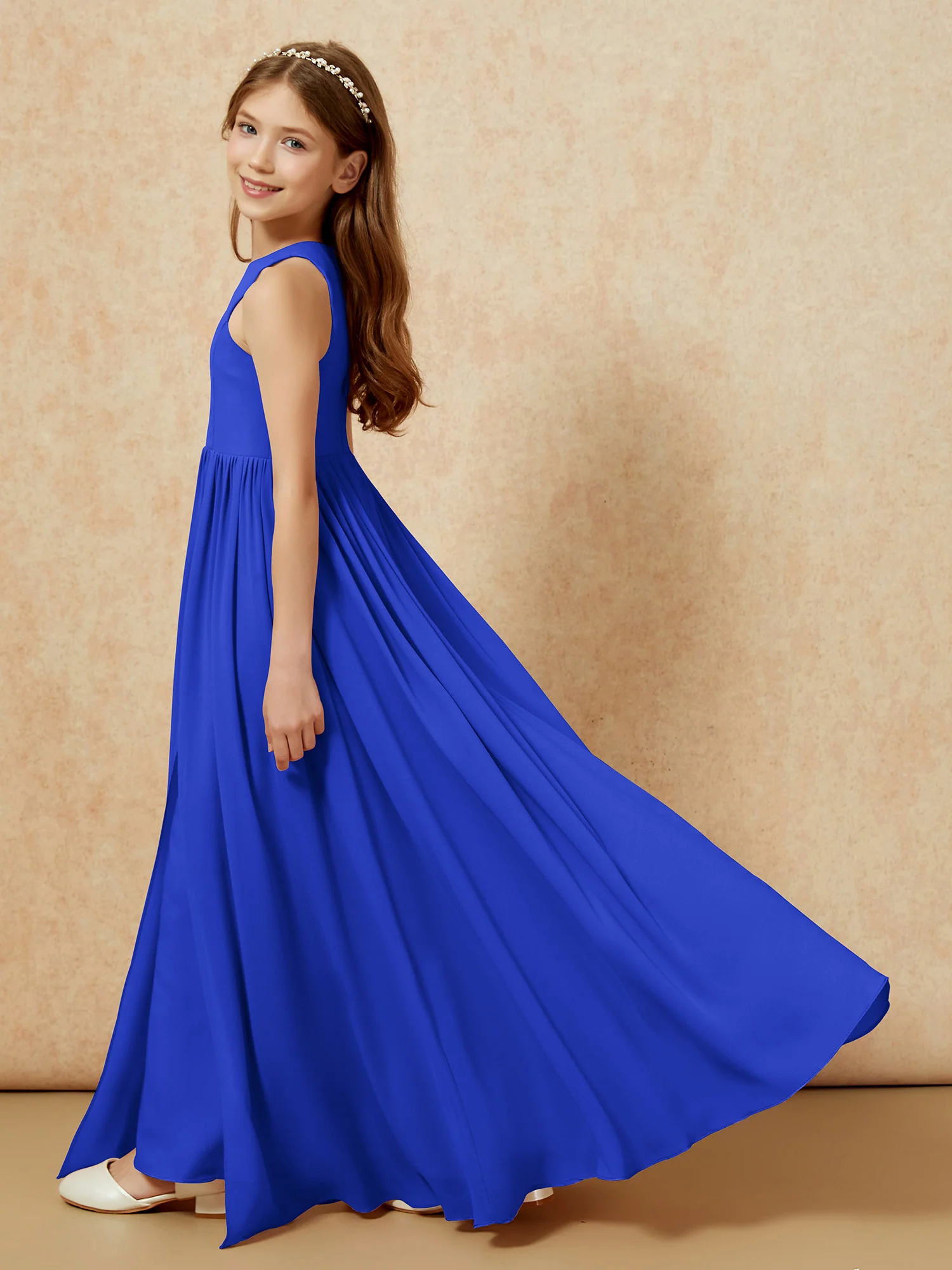 Simple sleeveless chiffon Junior Bridesmaid Dress Royal Blue - Image 9