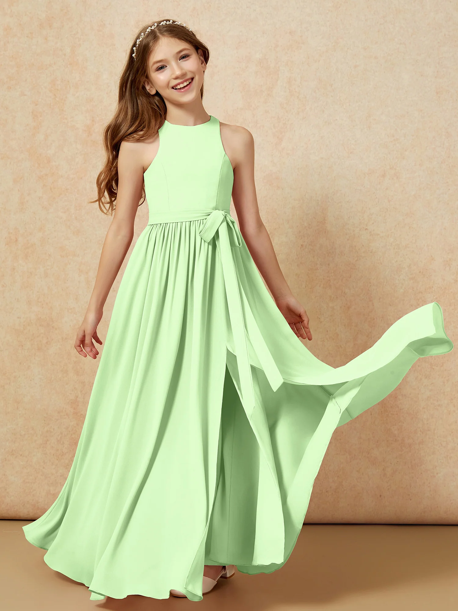 Simple sleeveless chiffon Junior Bridesmaid Dress Sage - Image 10