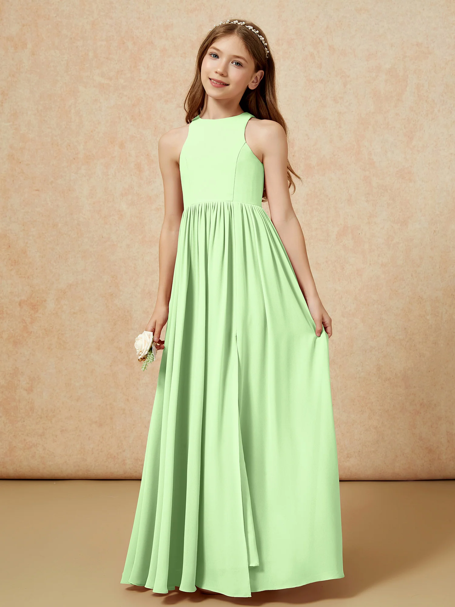 Simple sleeveless chiffon Junior Bridesmaid Dress Sage - Image 6