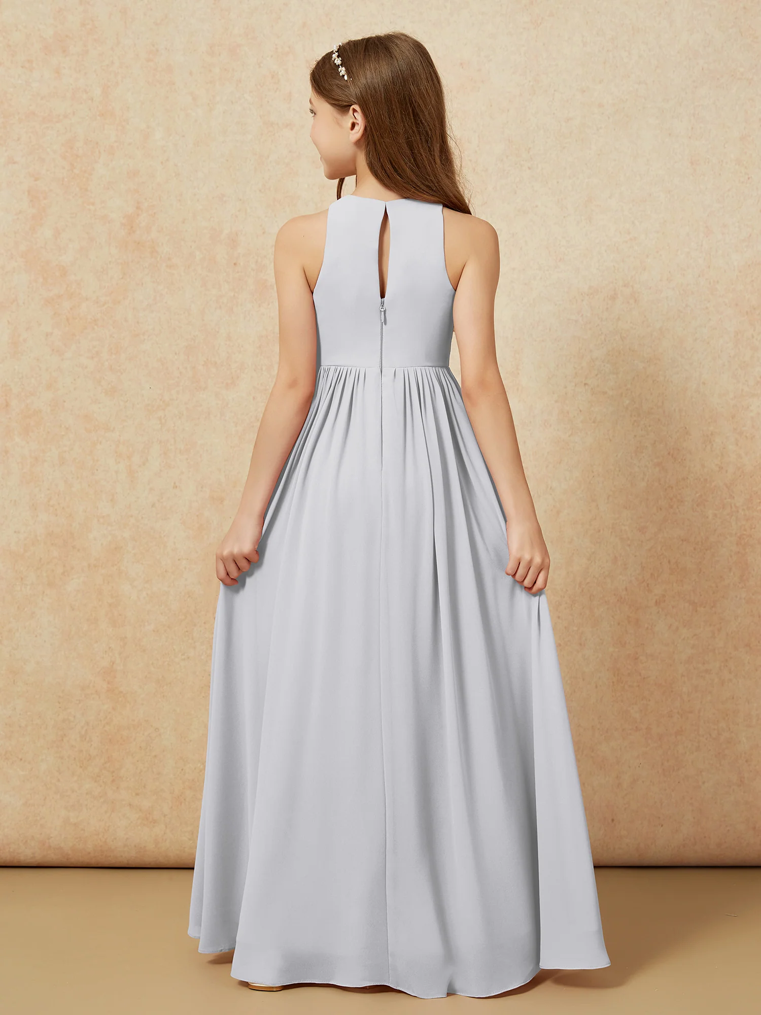 Simple sleeveless chiffon Junior Bridesmaid Dress Silver - Image 7