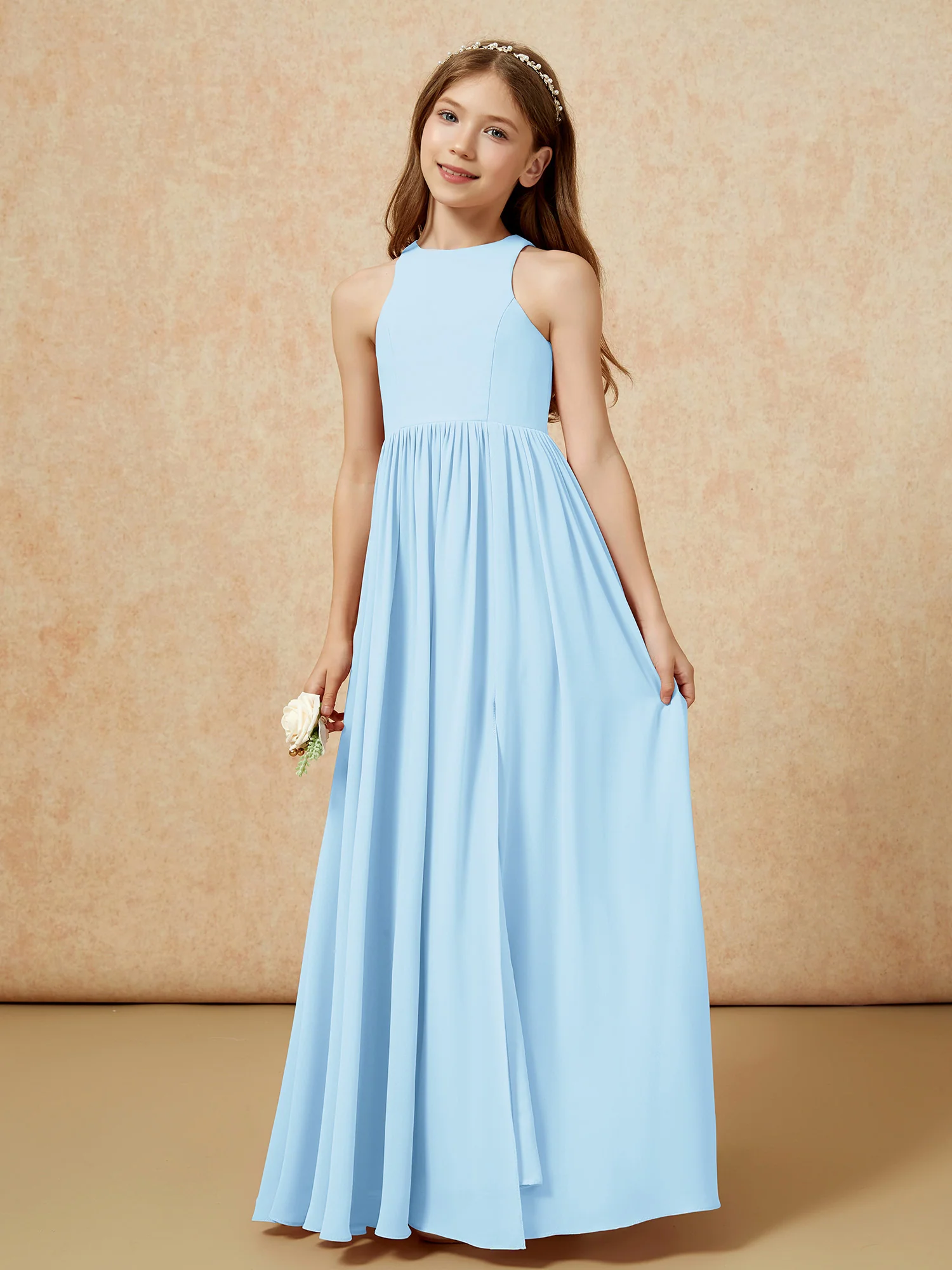 Simple sleeveless chiffon Junior Bridesmaid Dress Sky Blue - Image 6