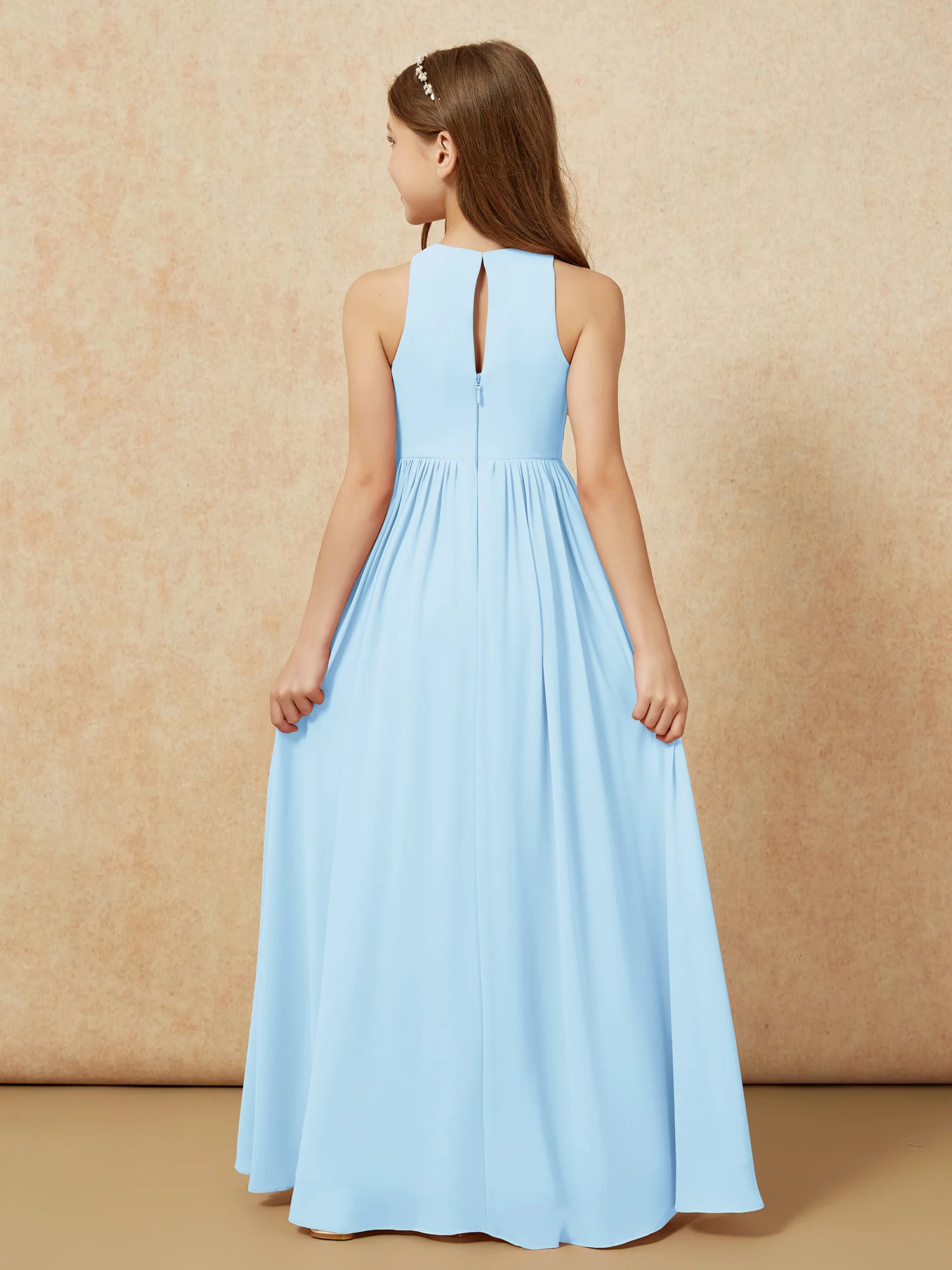 Simple sleeveless chiffon Junior Bridesmaid Dress Sky Blue - Image 7