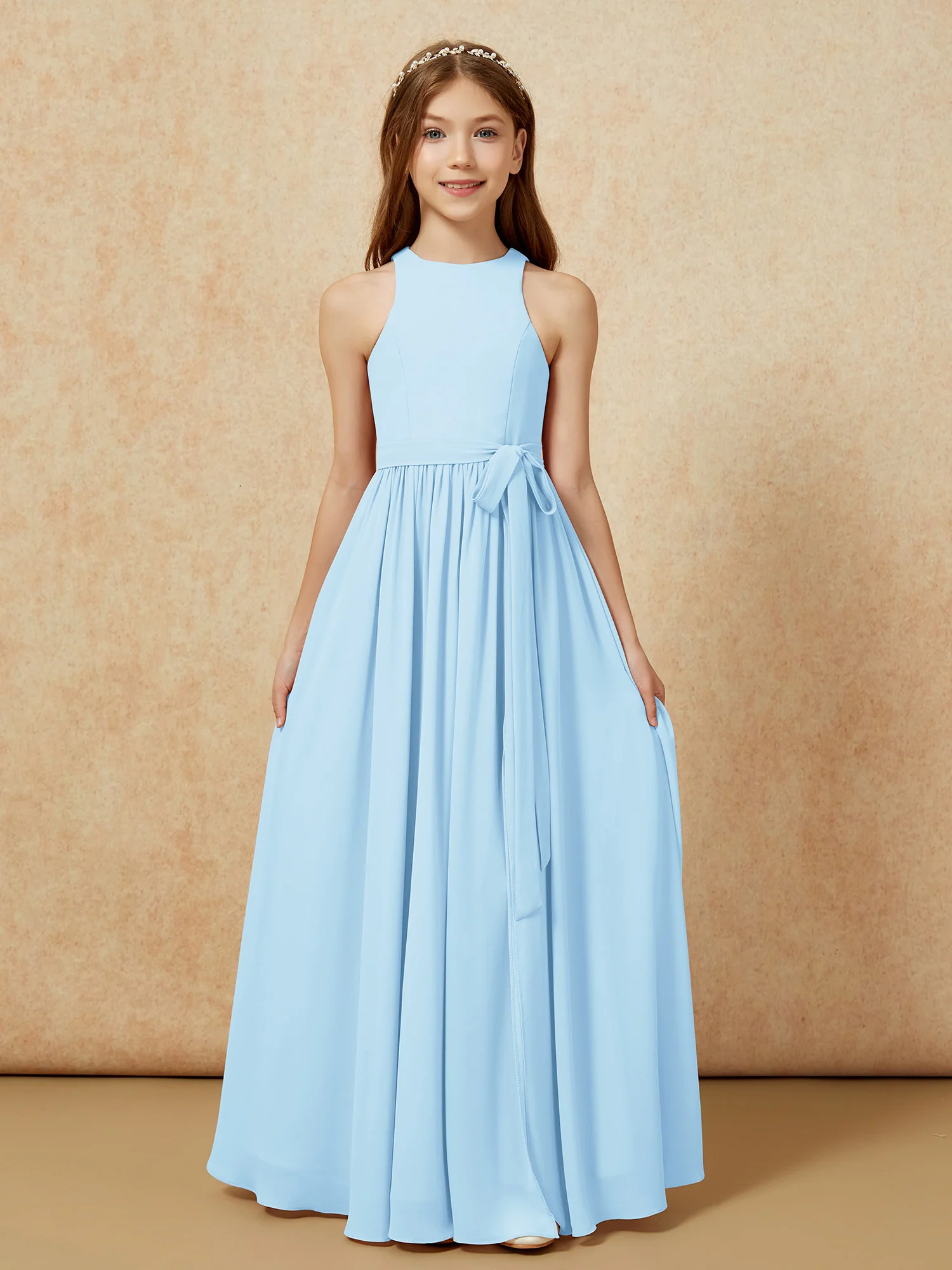Simple sleeveless chiffon Junior Bridesmaid Dress Sky Blue - Image 8
