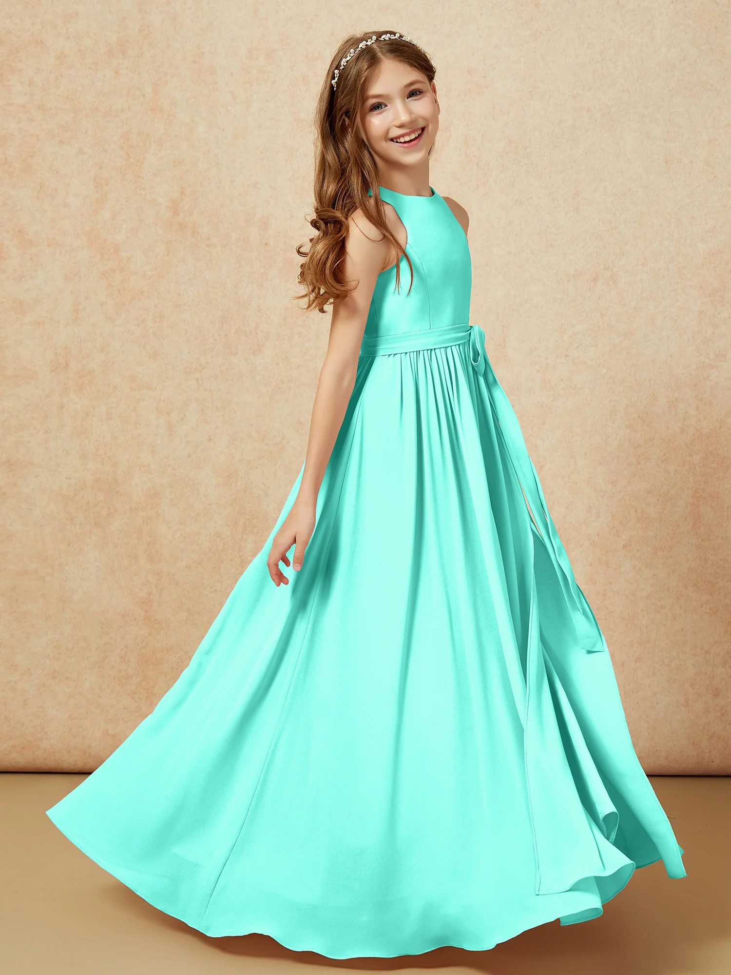 Simple sleeveless chiffon Junior Bridesmaid Dress Spa - Image 5