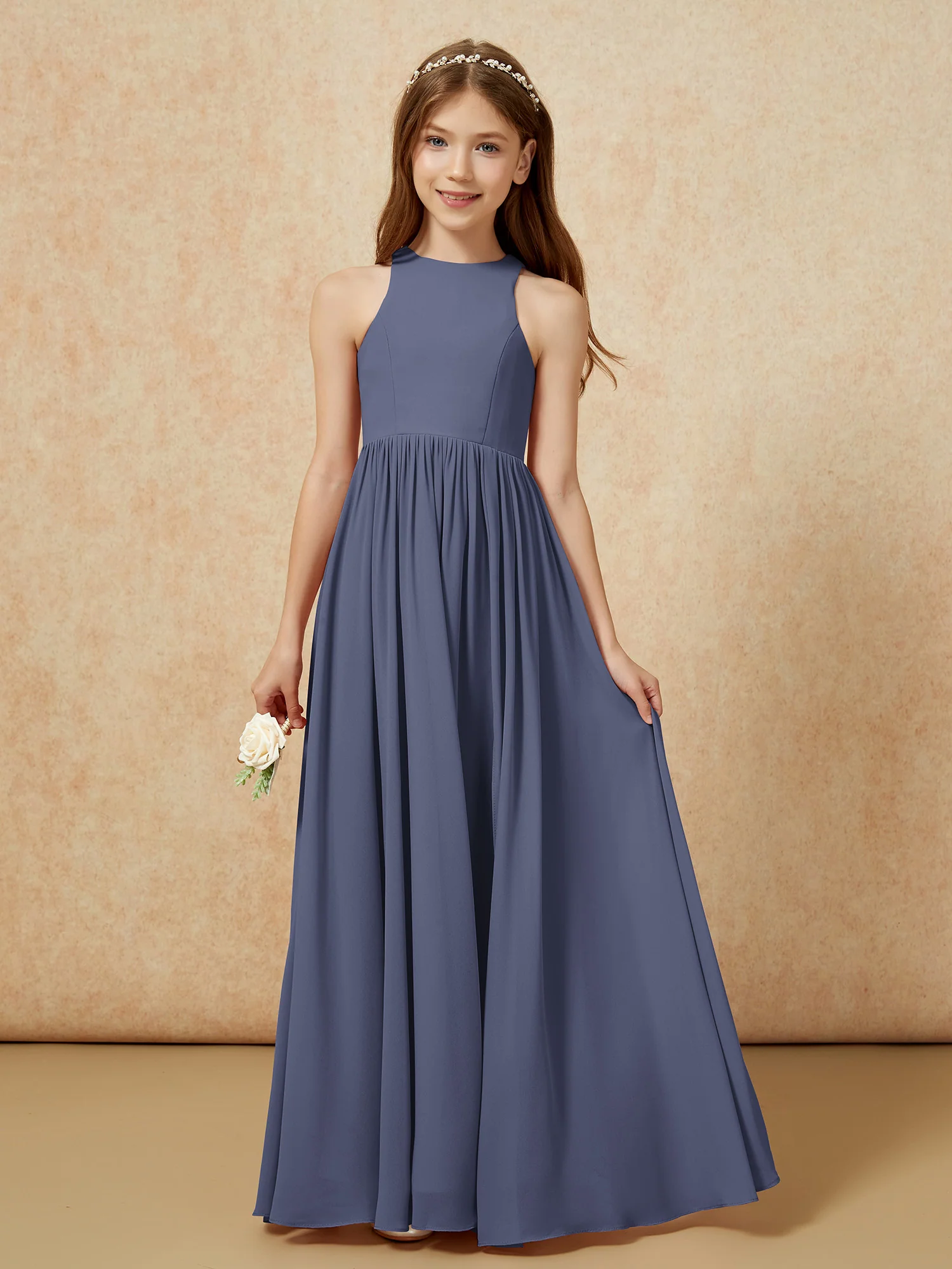 Simple sleeveless chiffon Junior Bridesmaid Dress Stormy - Image 4