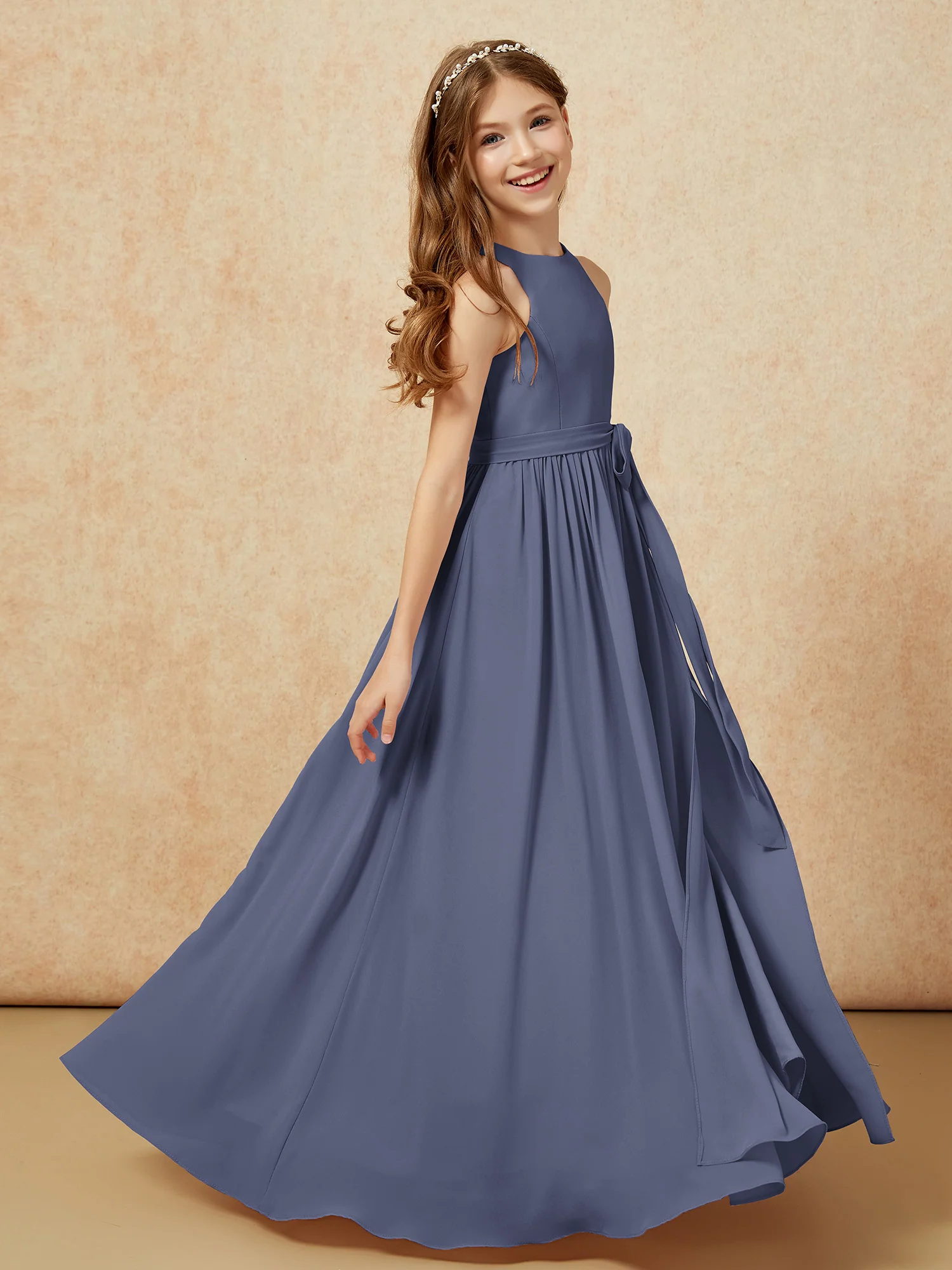 Simple sleeveless chiffon Junior Bridesmaid Dress Stormy - Image 5
