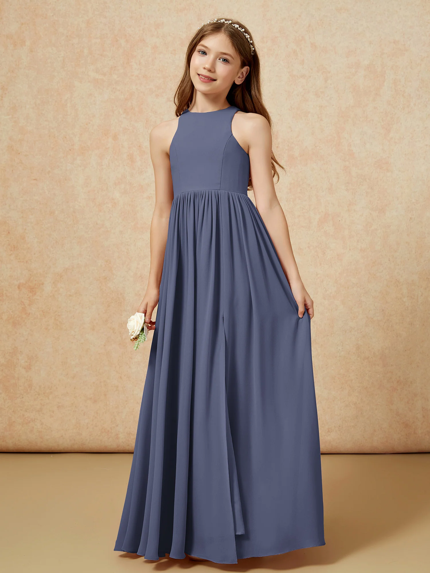 Simple sleeveless chiffon Junior Bridesmaid Dress Stormy - Image 6