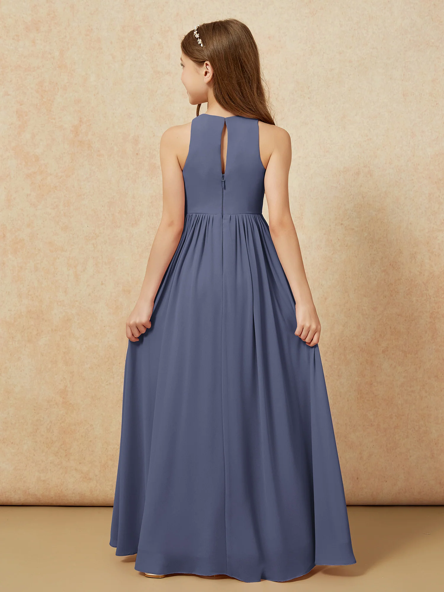 Simple sleeveless chiffon Junior Bridesmaid Dress Stormy - Image 7