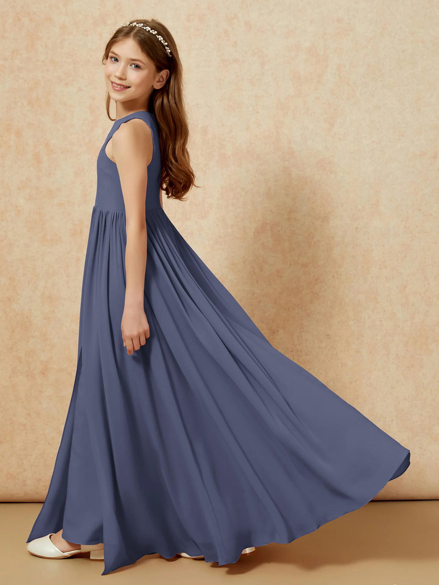 Simple sleeveless chiffon Junior Bridesmaid Dress Stormy - Image 9