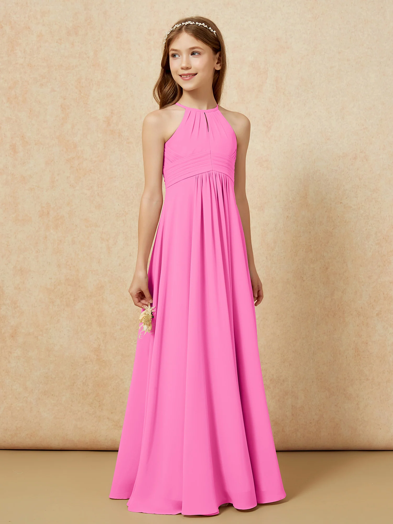 Simple Sleeveless Empire Long Junior Bridesmaid Dress Azalea - Image 4
