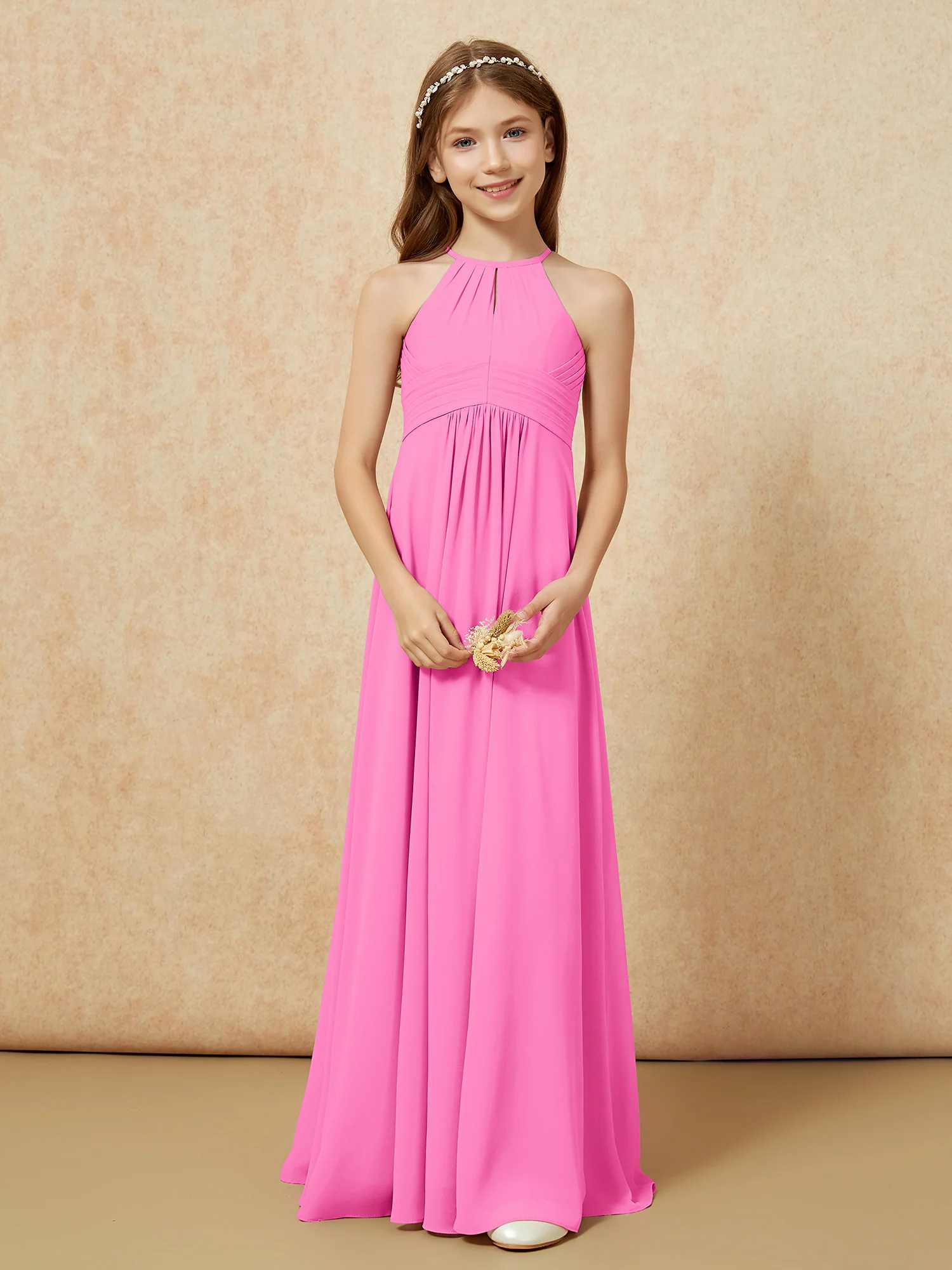 Simple Sleeveless Empire Long Junior Bridesmaid Dress Azalea - Image 5