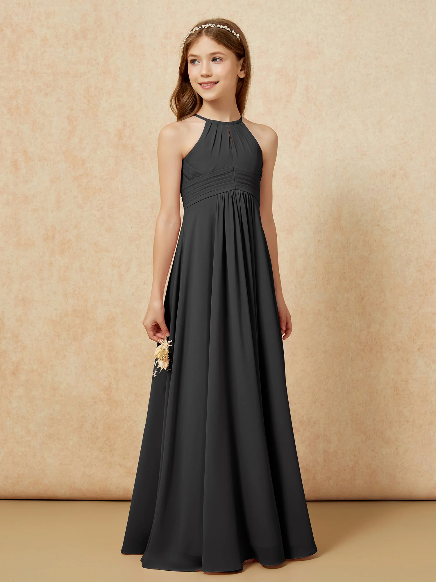 Simple Sleeveless Empire Long Junior Bridesmaid Dress Black - Image 4