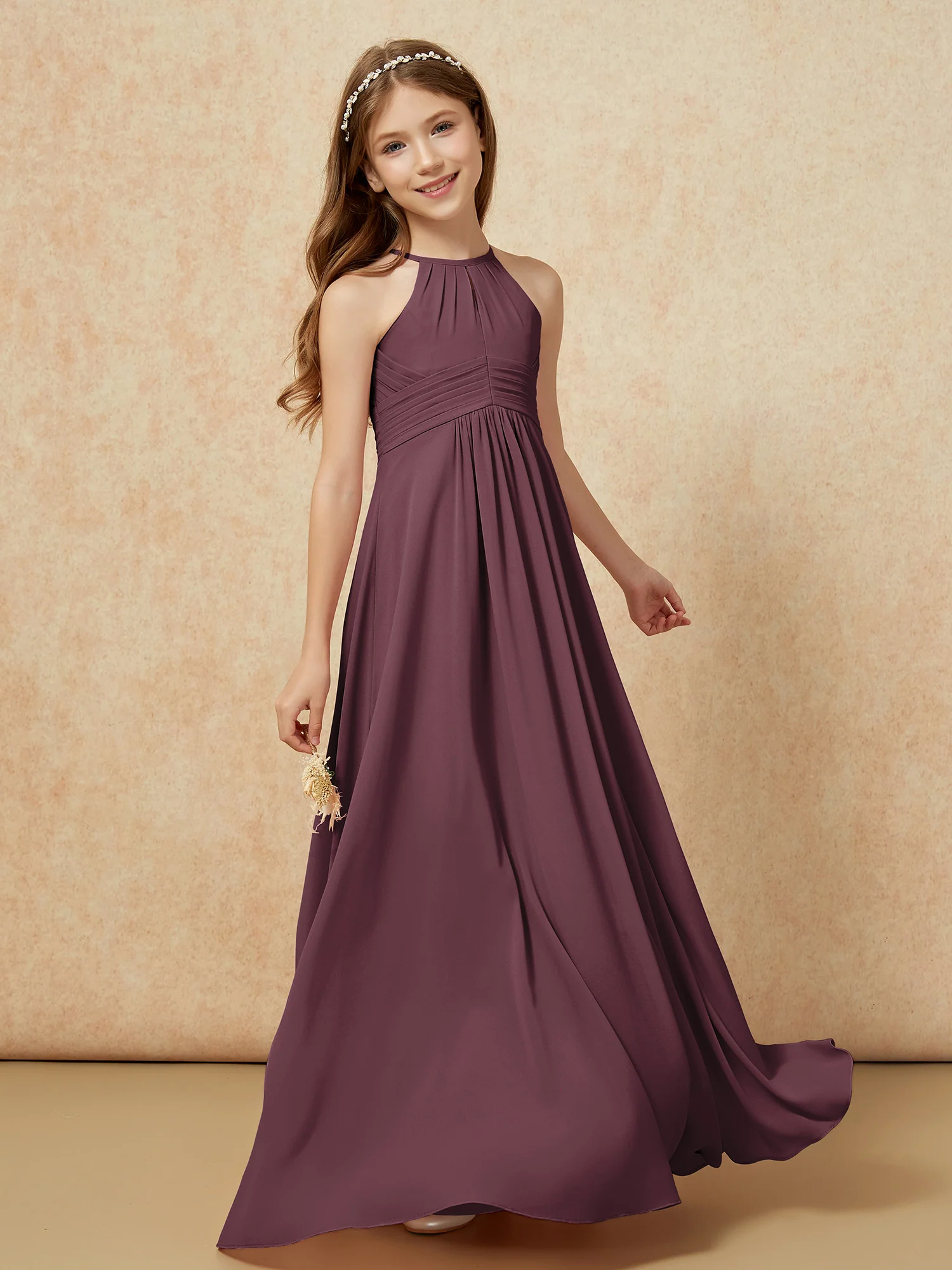 Simple Sleeveless Empire Long Junior Bridesmaid Dress Cabernet - Image 3