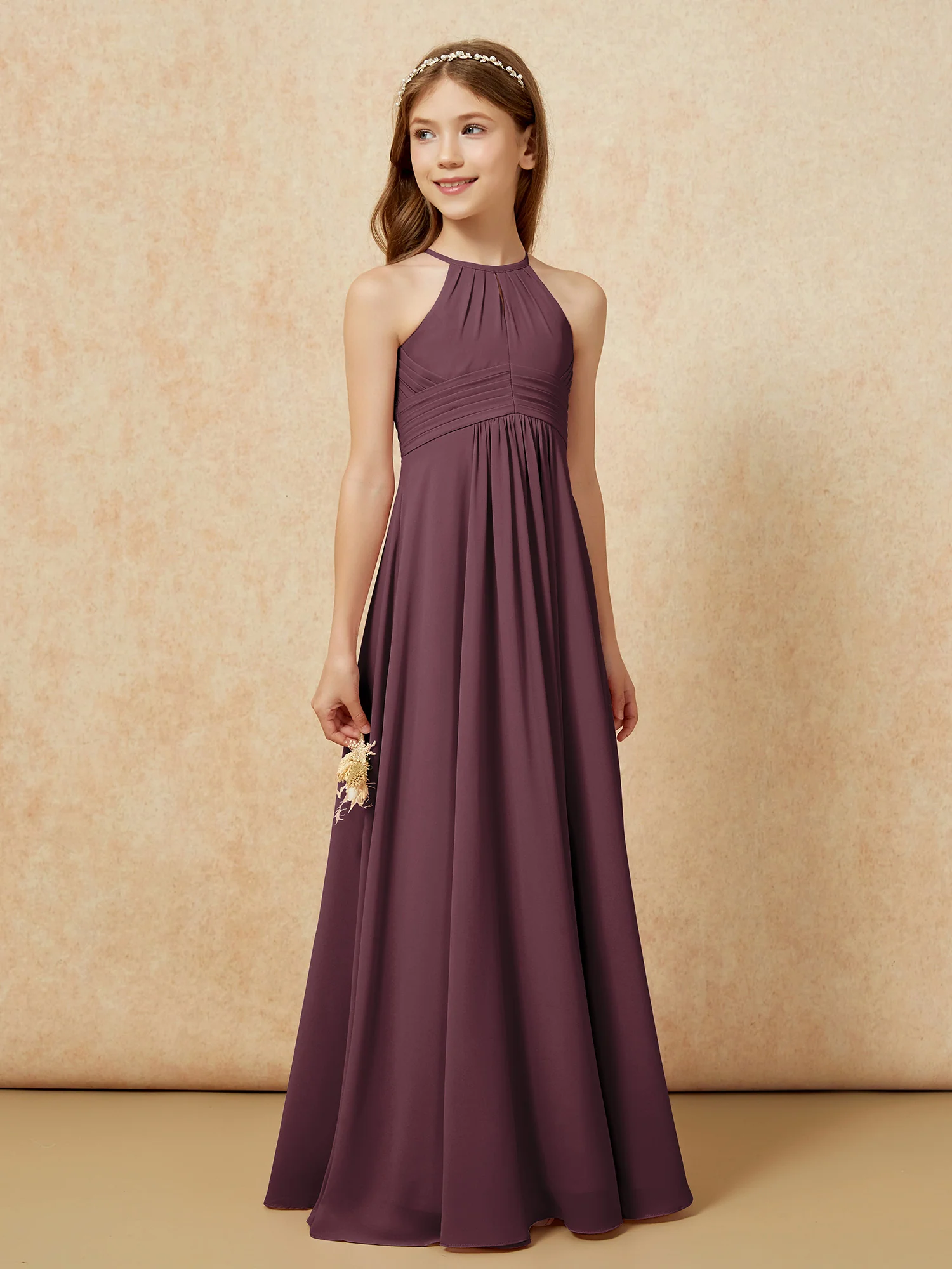 Simple Sleeveless Empire Long Junior Bridesmaid Dress Cabernet - Image 4