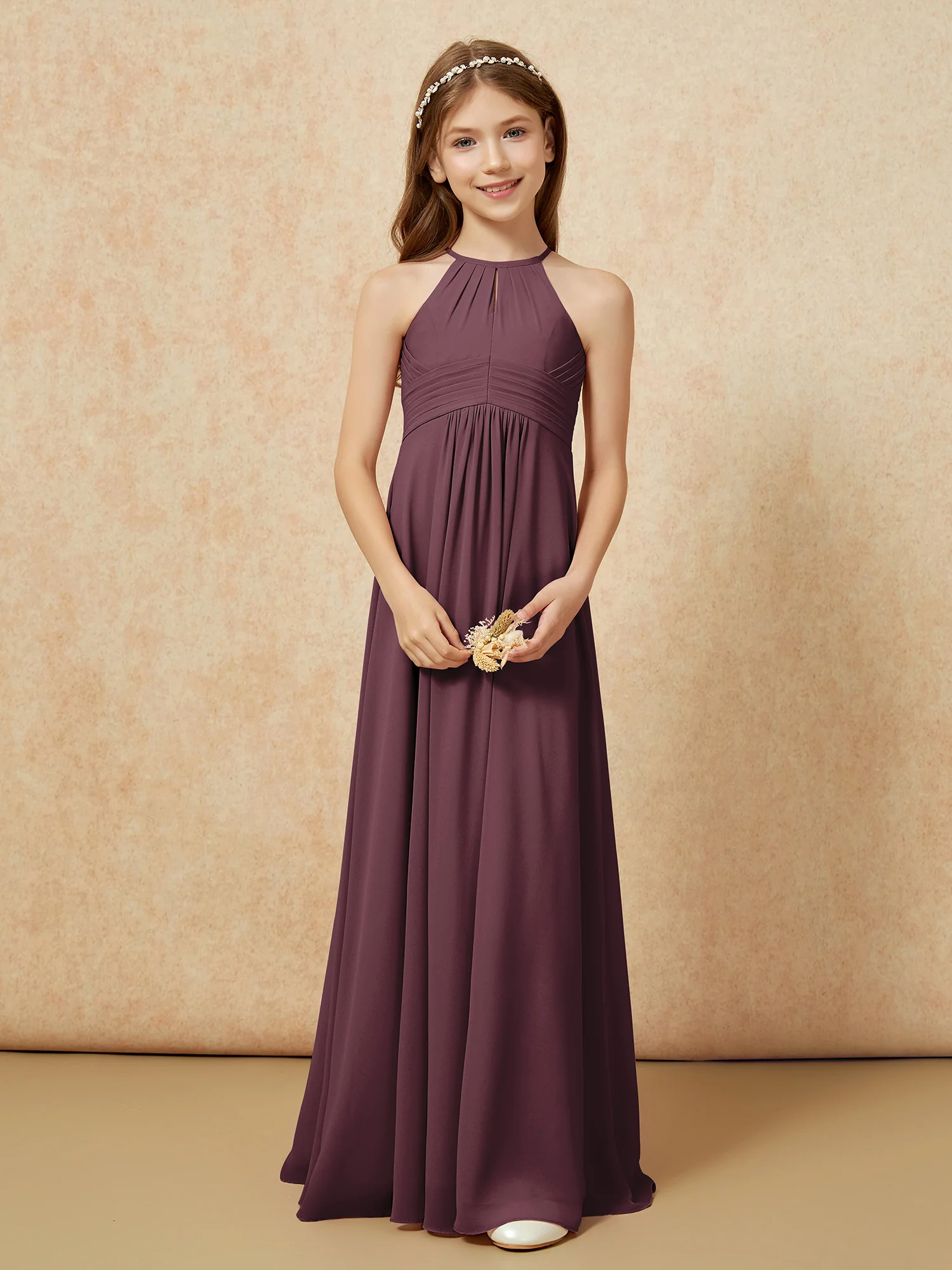 Simple Sleeveless Empire Long Junior Bridesmaid Dress Cabernet - Image 5