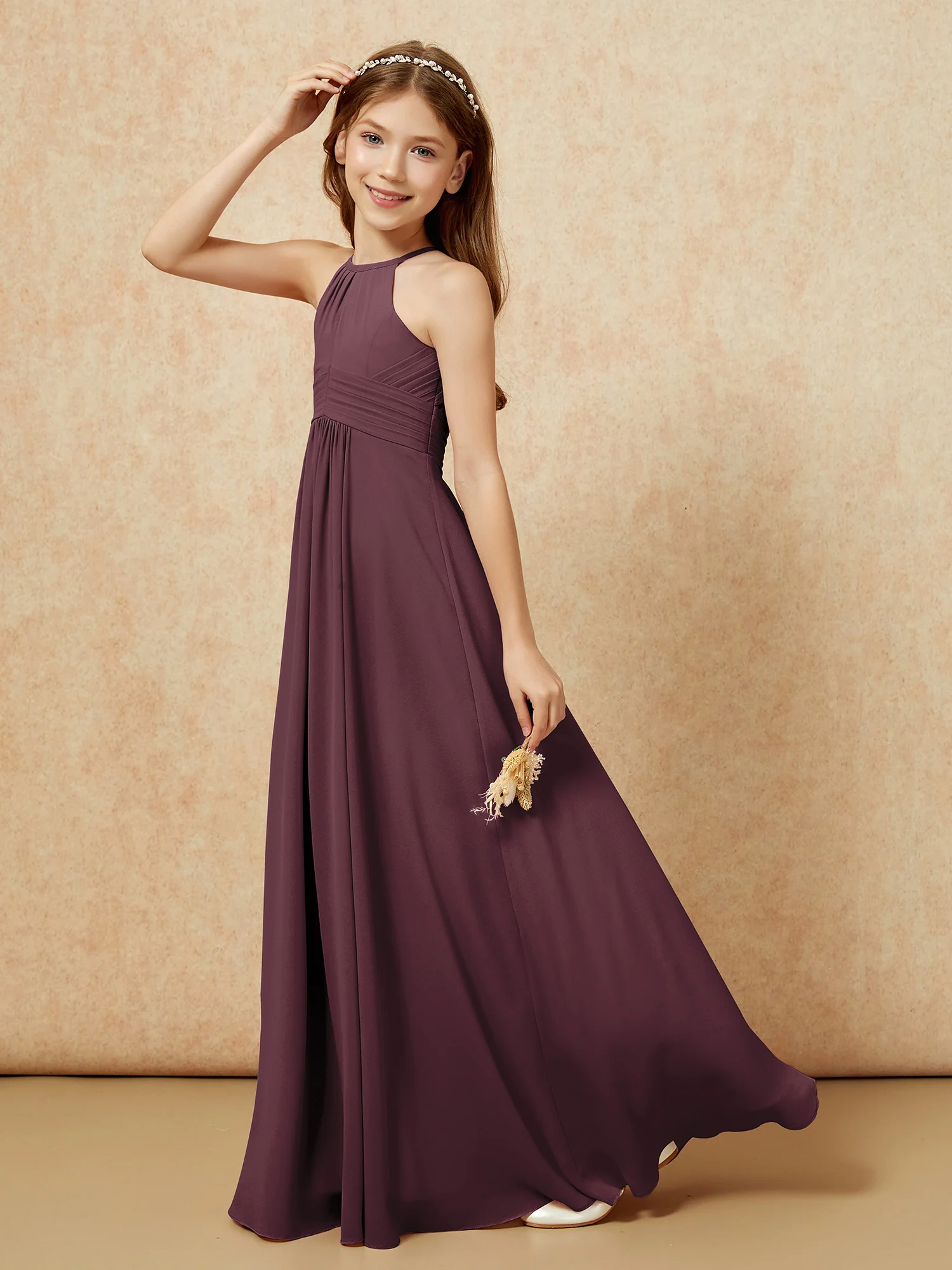 Simple Sleeveless Empire Long Junior Bridesmaid Dress Cabernet - Image 6