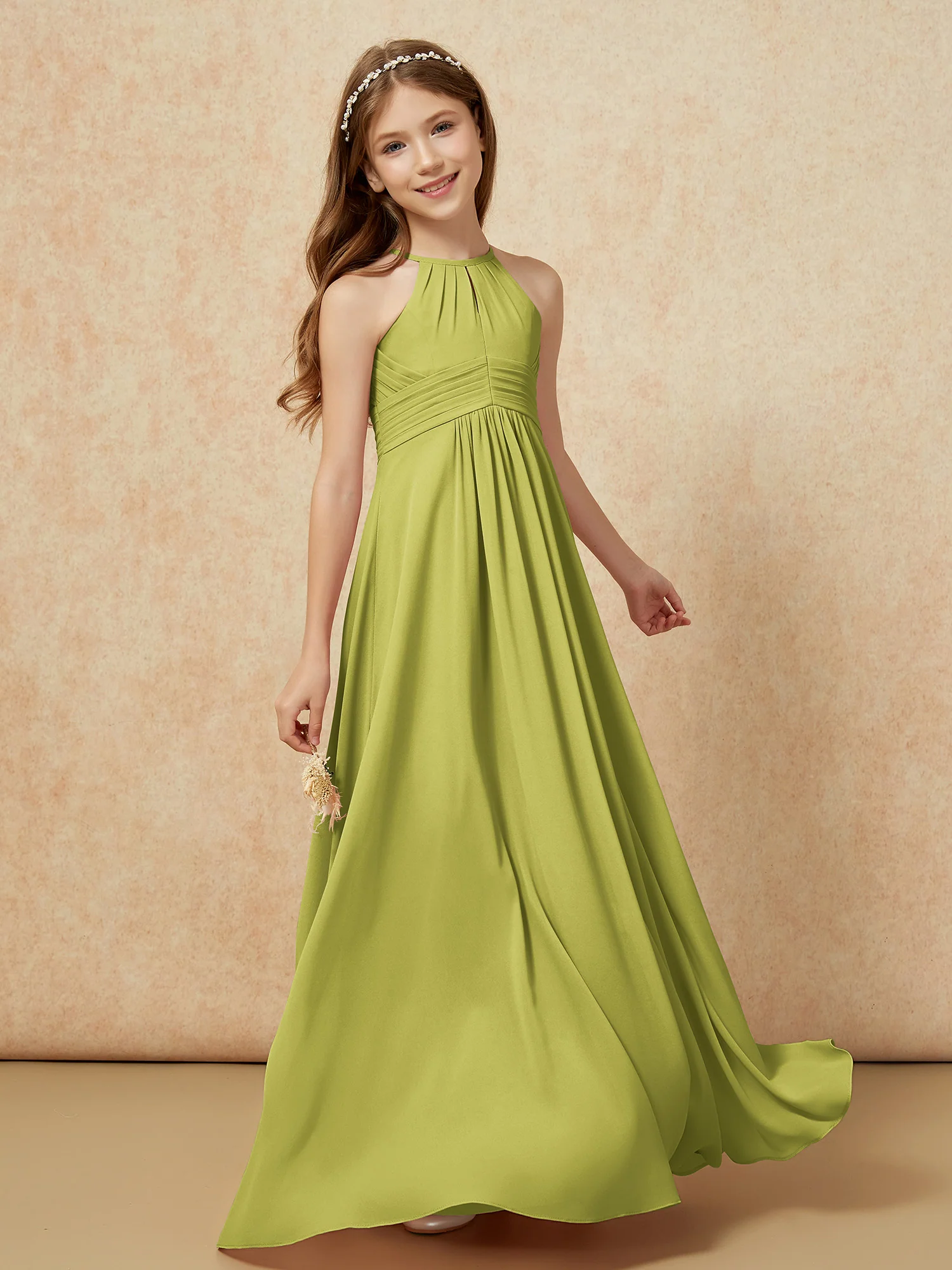 Simple Sleeveless Empire Long Junior Bridesmaid Dress Clover - Image 3