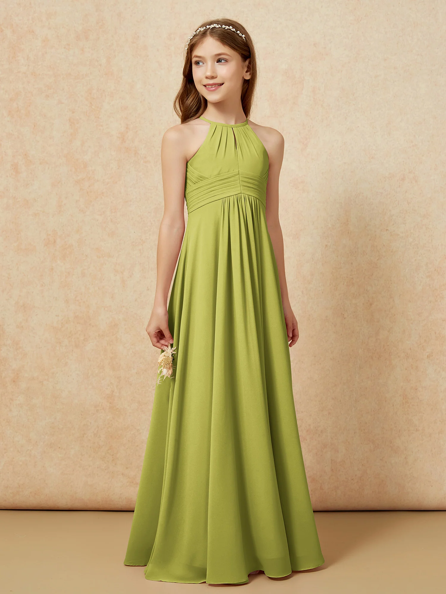 Simple Sleeveless Empire Long Junior Bridesmaid Dress Clover - Image 4