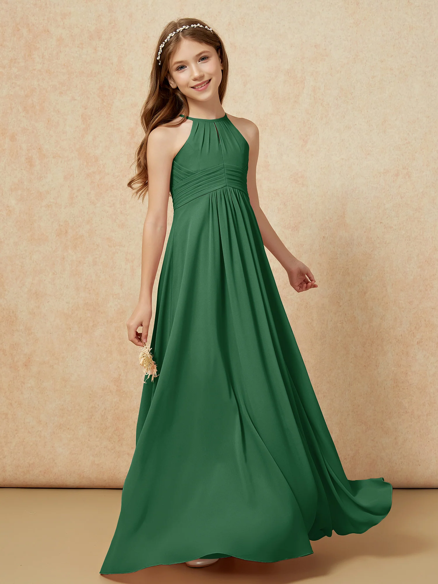 Simple Sleeveless Empire Long Junior Bridesmaid Dress Dark Green - Image 3